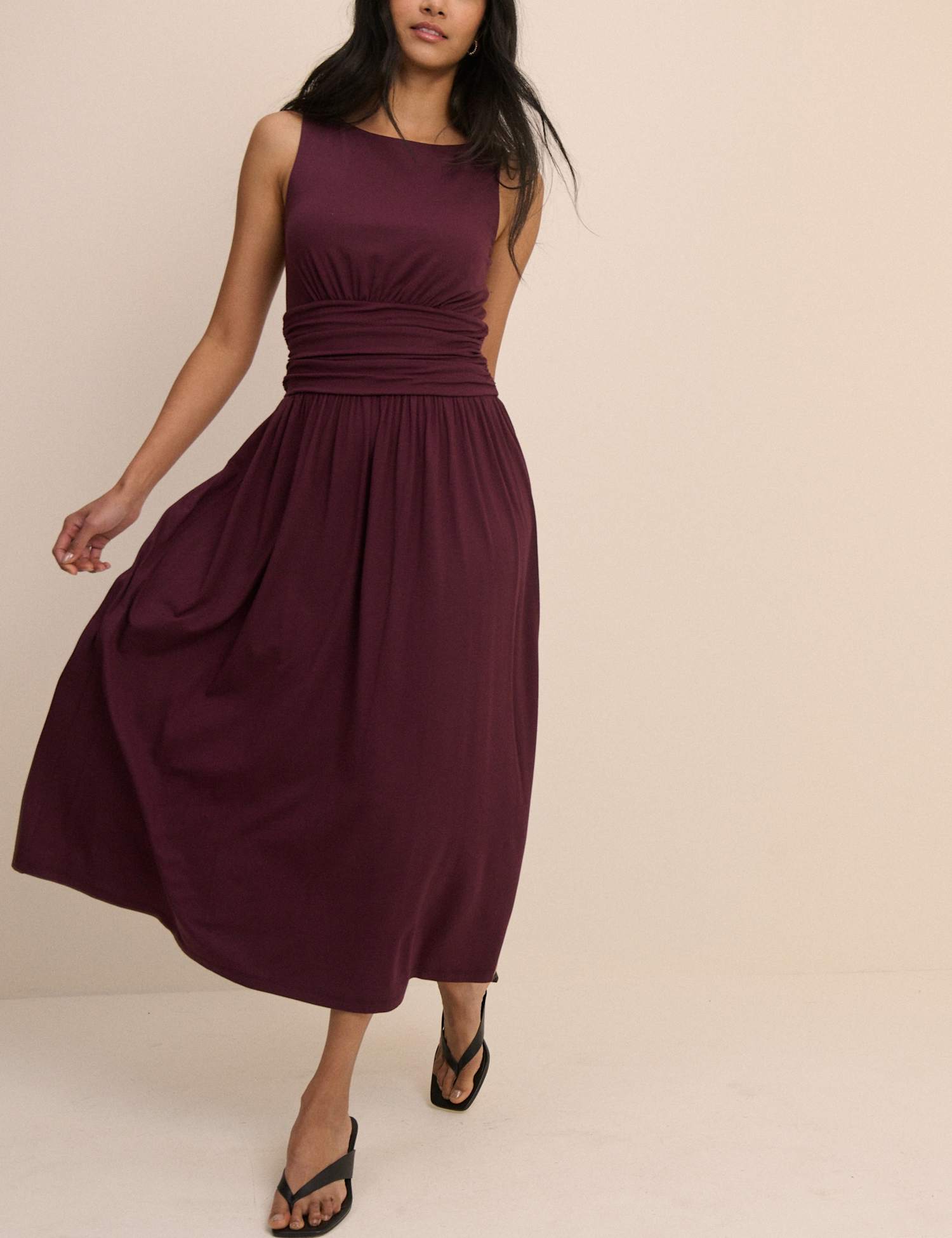 Nobody's Child Slash Neck Midi Waisted Dress Purple
