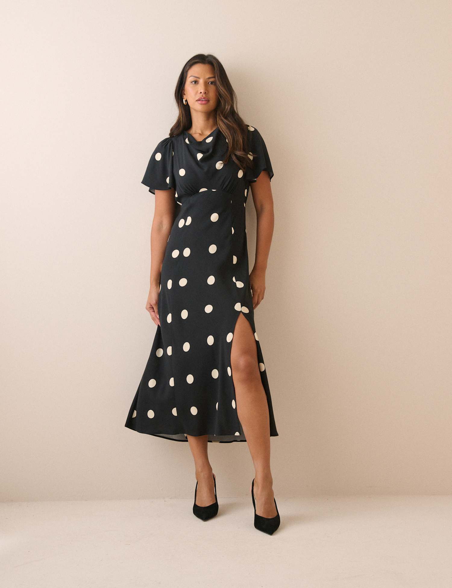 Nobody's Child Polka Dot Midi Dress Black