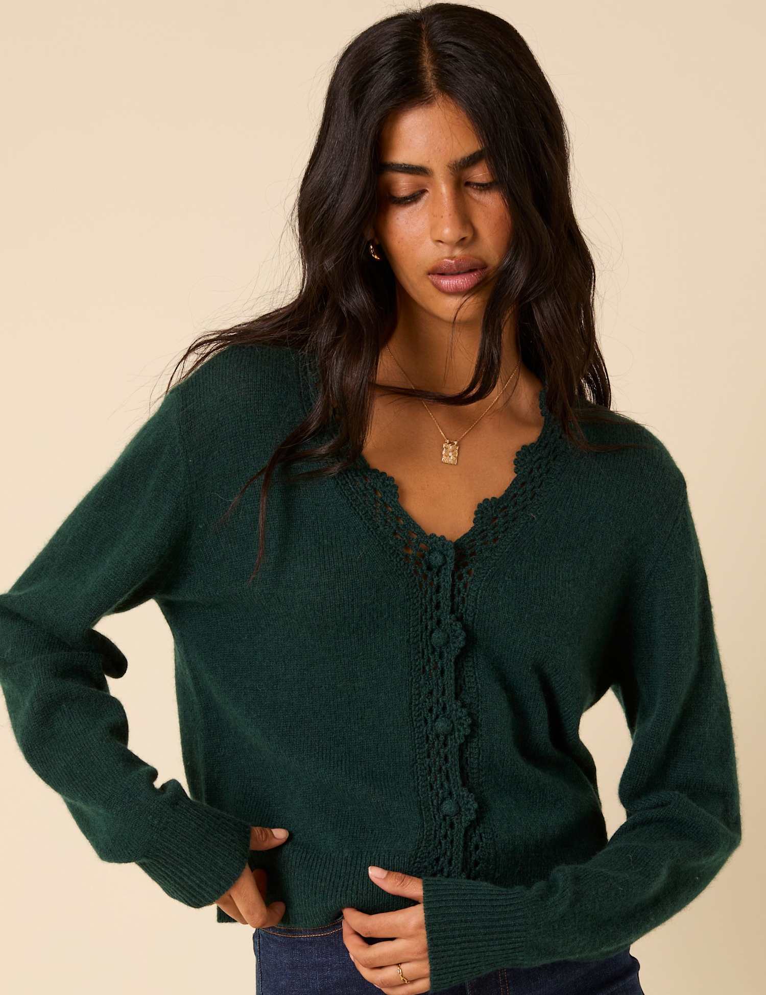 Nobody's Child Wool Blend V-Neck Cardigan Green