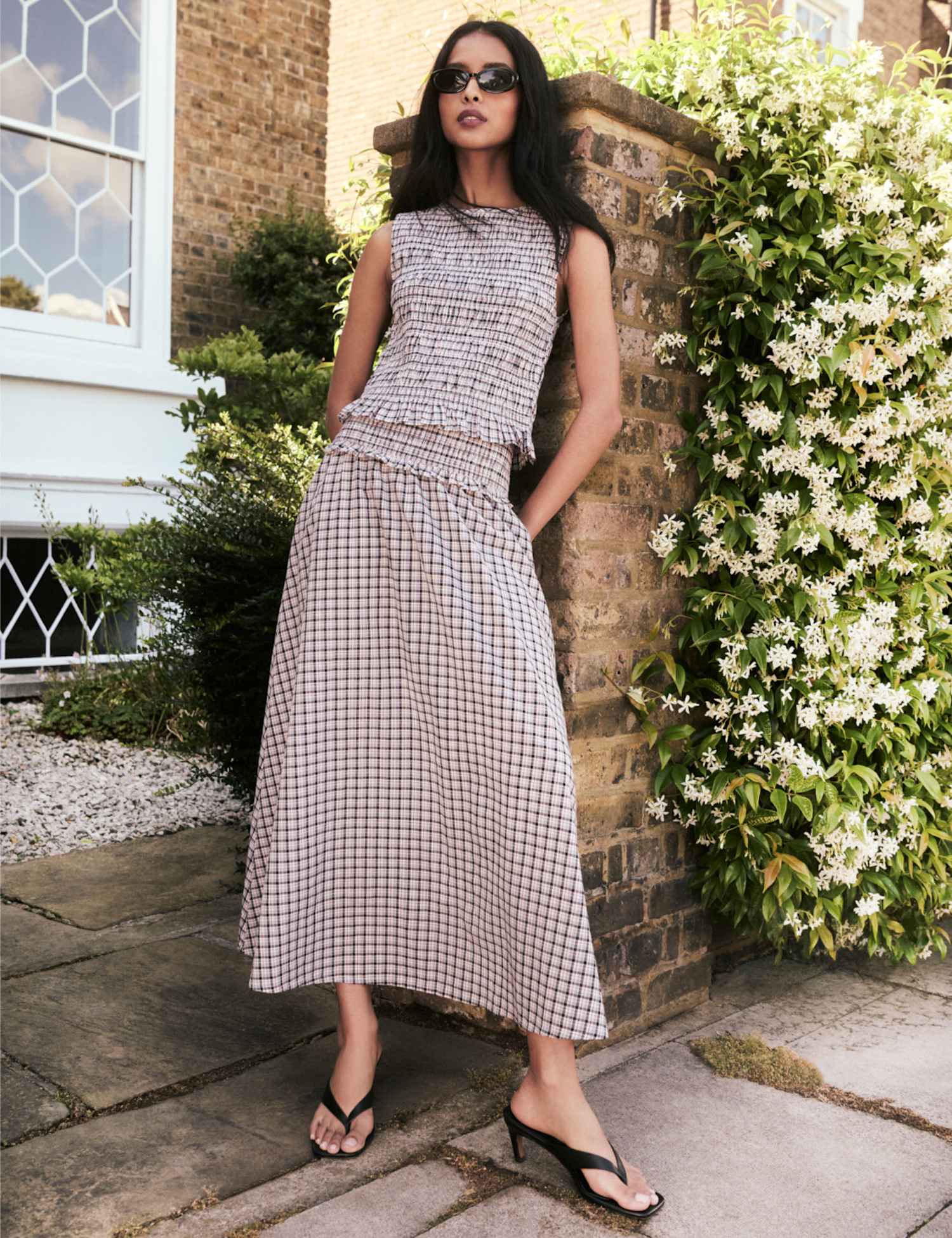 Nobody's Child Pure Cotton Checked Midi Slip Skirt Navy