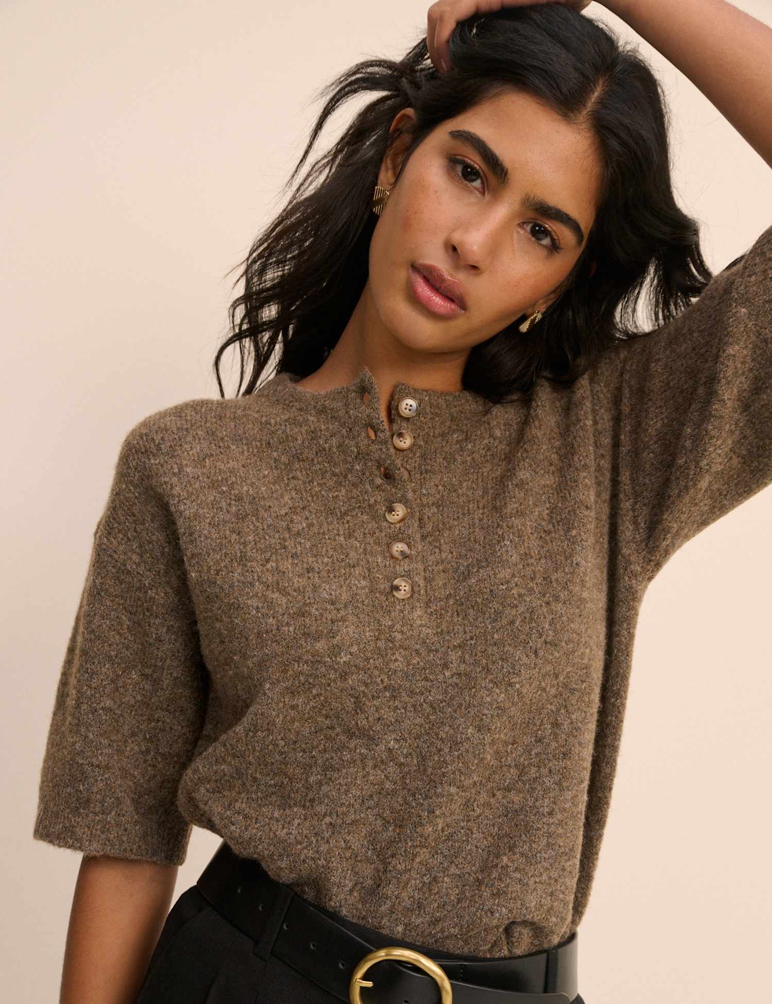 Nobody's Child Knitted Top with Wool Brown
