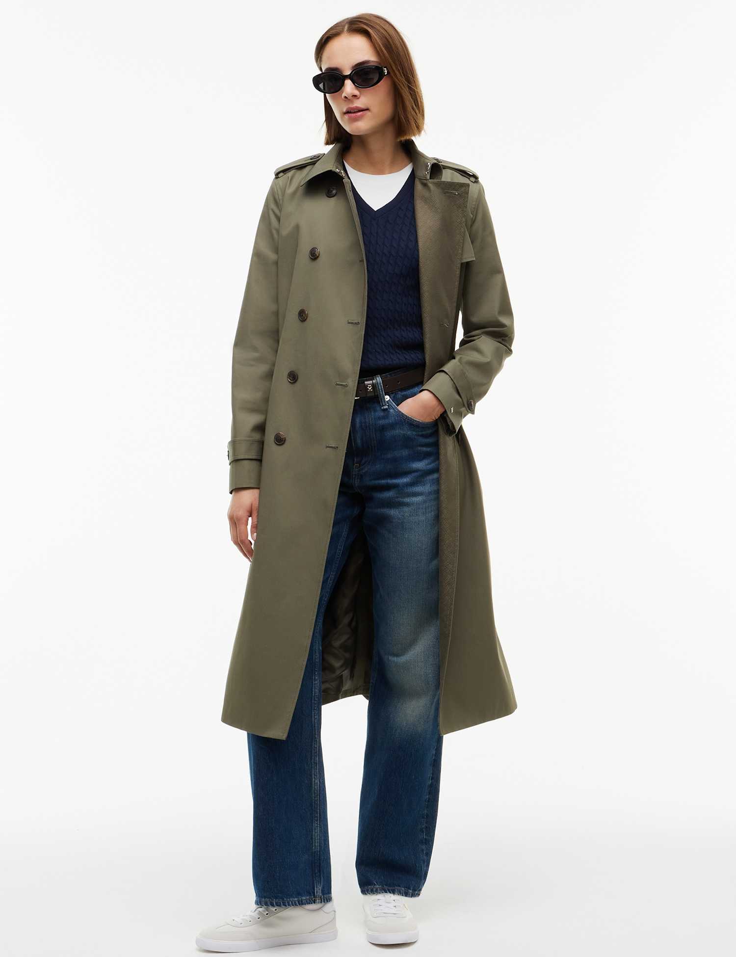 Tommy Hilfiger Pure Cotton Monogram Print Trench Coat Khaki