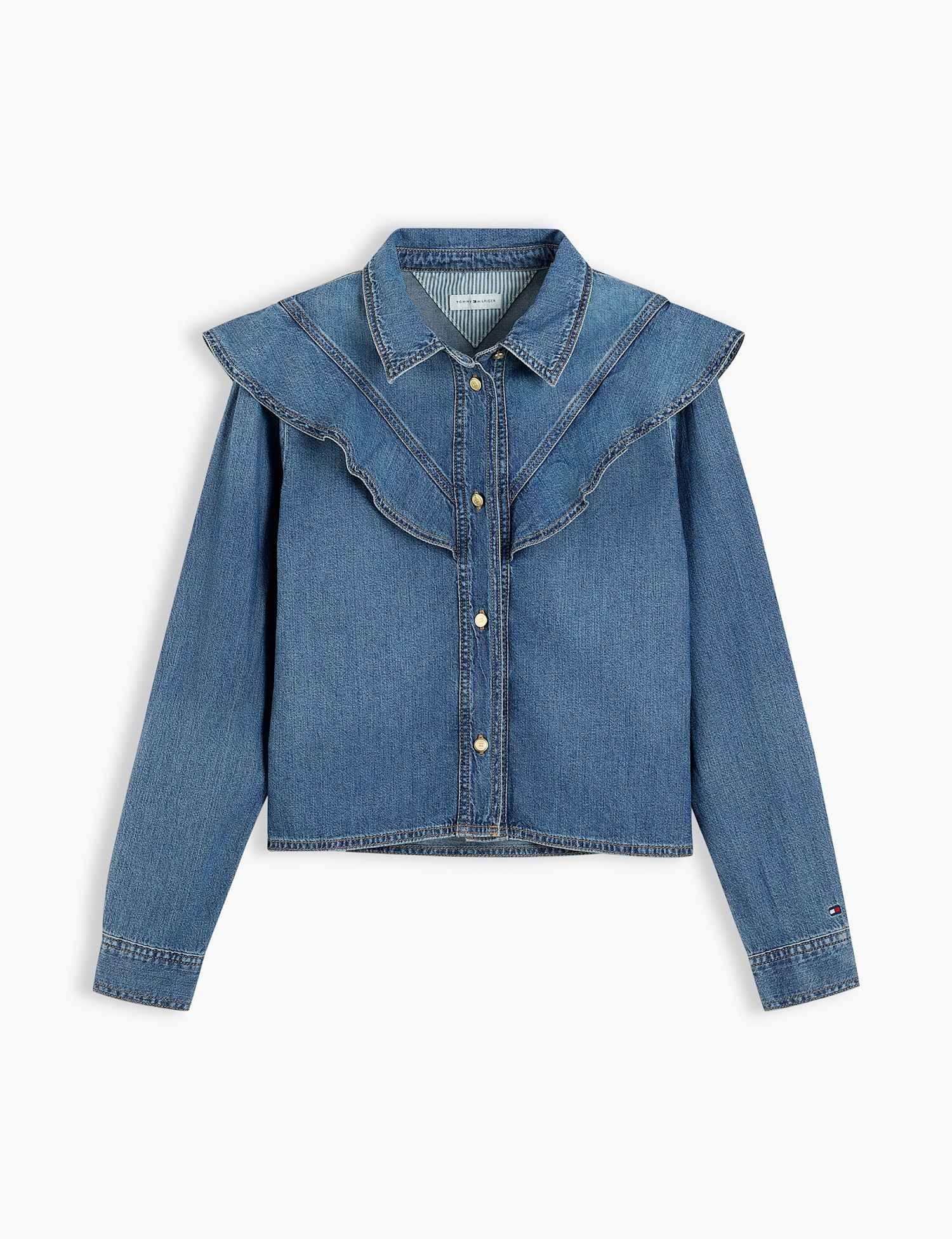 Tommy Hilfiger Denim Collared Ruffle Shirt Blue Denim
