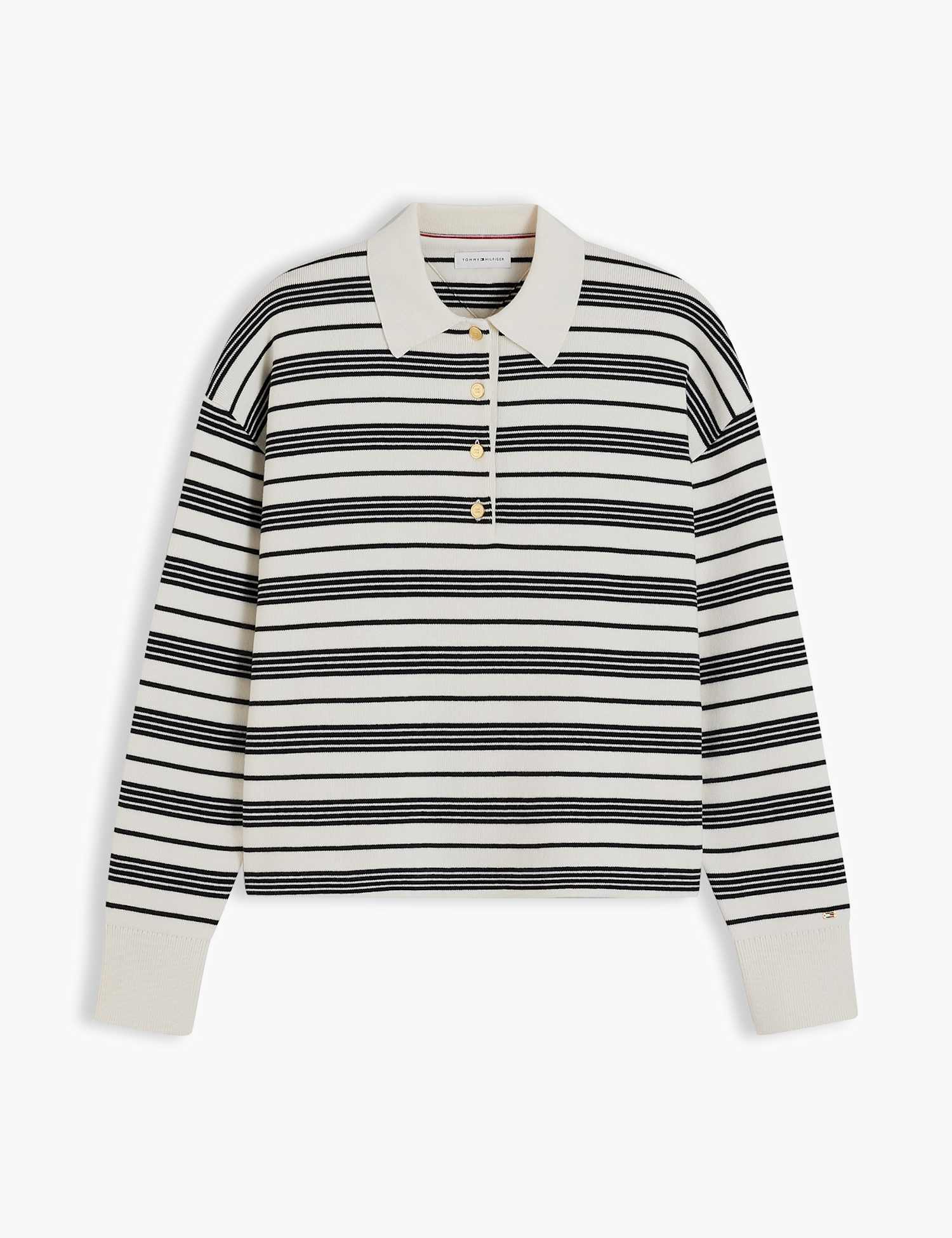 Tommy Hilfiger Pure Cotton Striped Collared Jumper Ecru Mix