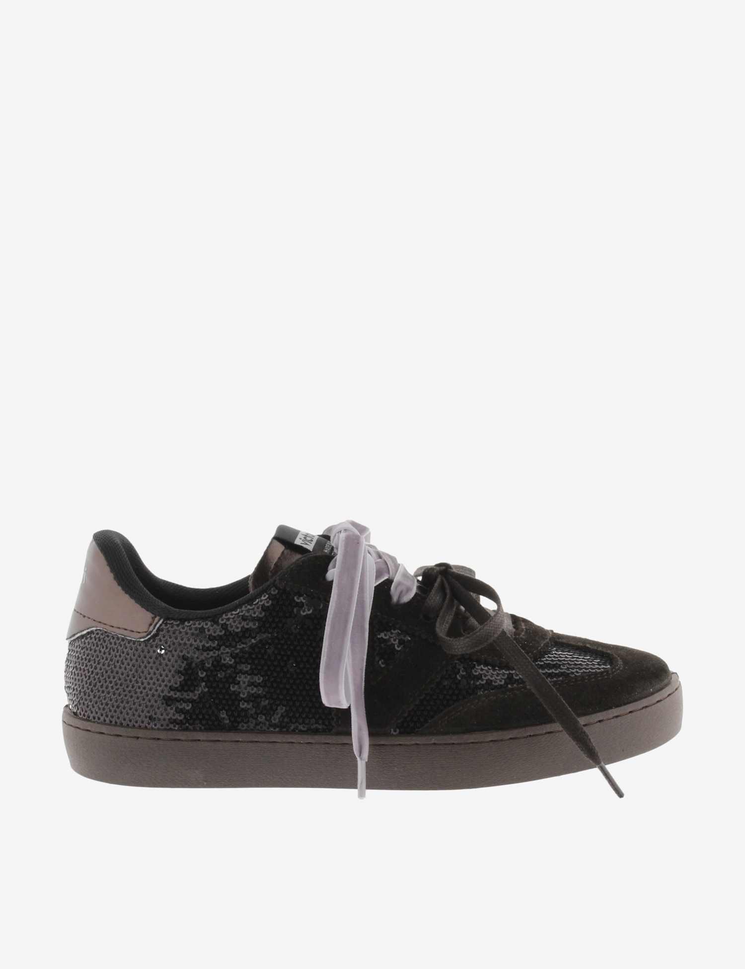 Victoria Leather Lace Up Sparkly Trainers Black
