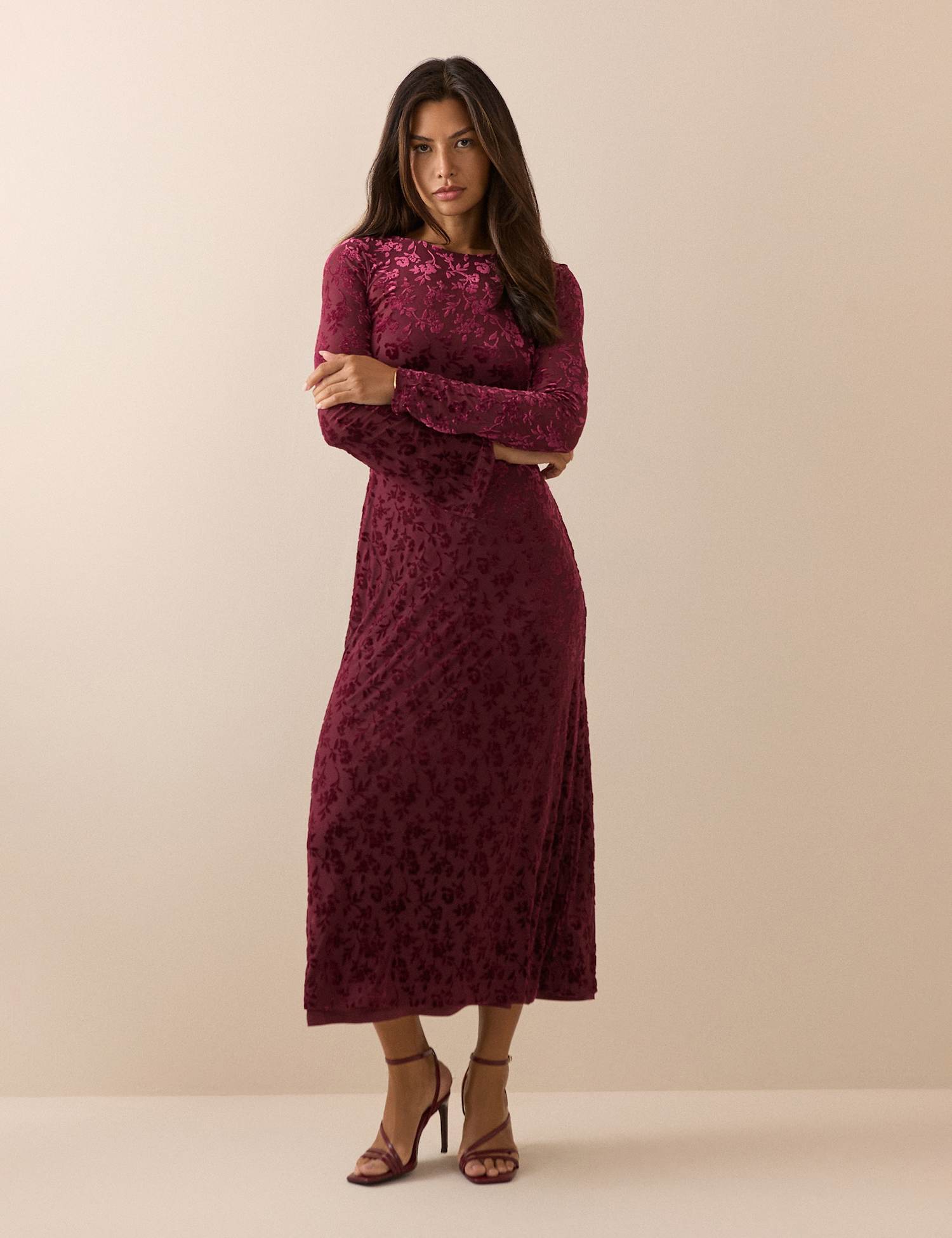 Nobody's Child Floral Midi Waisted Dress Pink