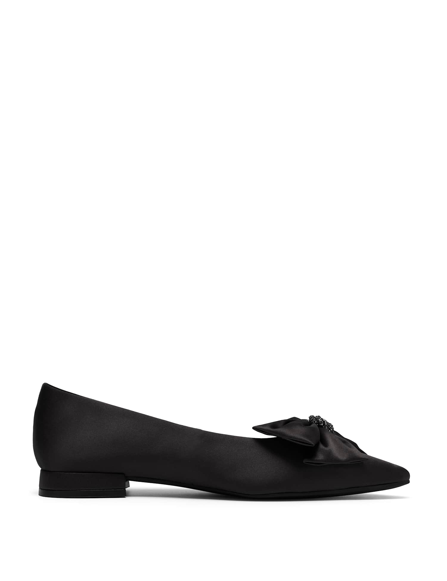 Clarks Satin Embellished Bow Flat Pointed Ballet Pumps Black