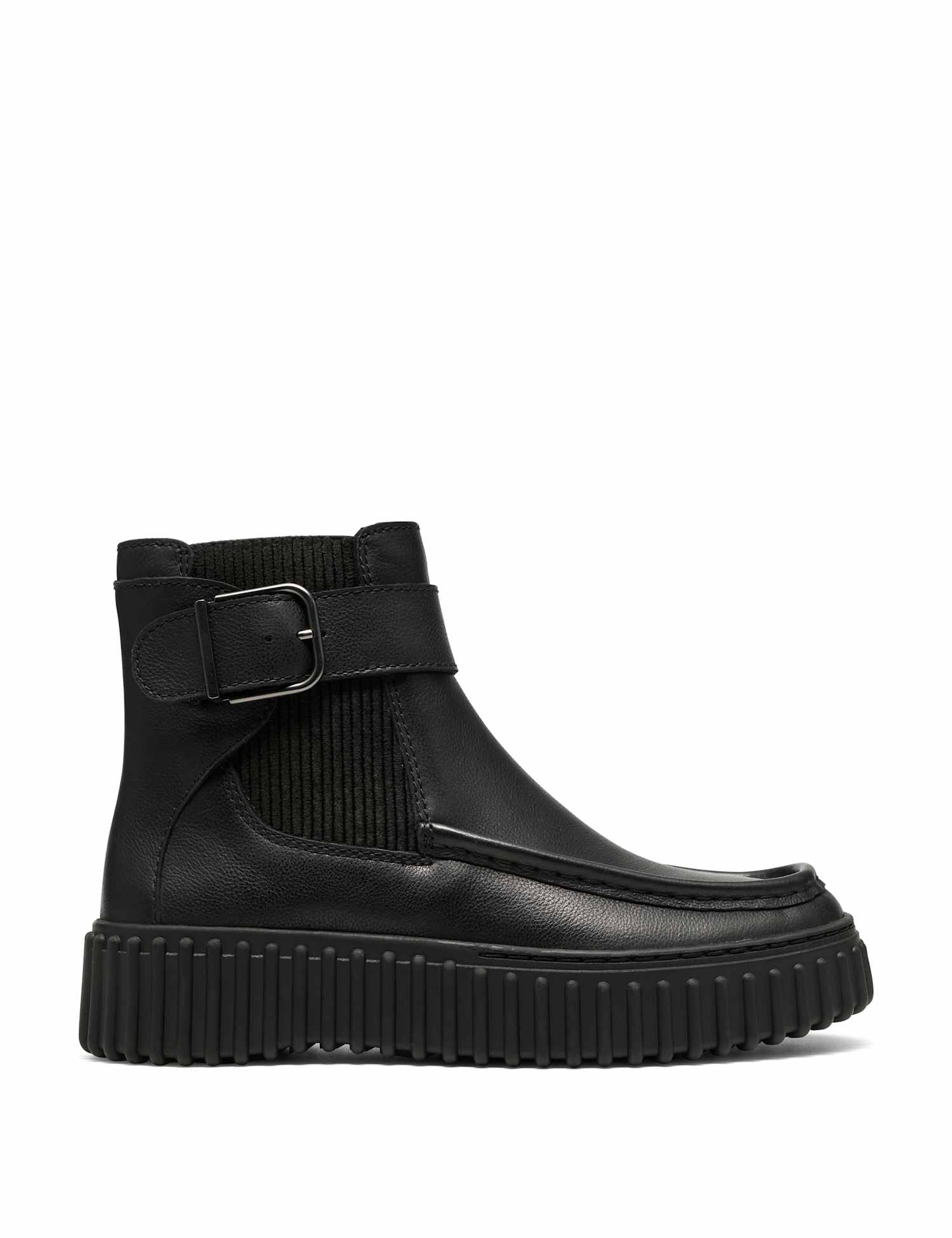 Clarks Leather Buckle Flatform Ankle Boots Black