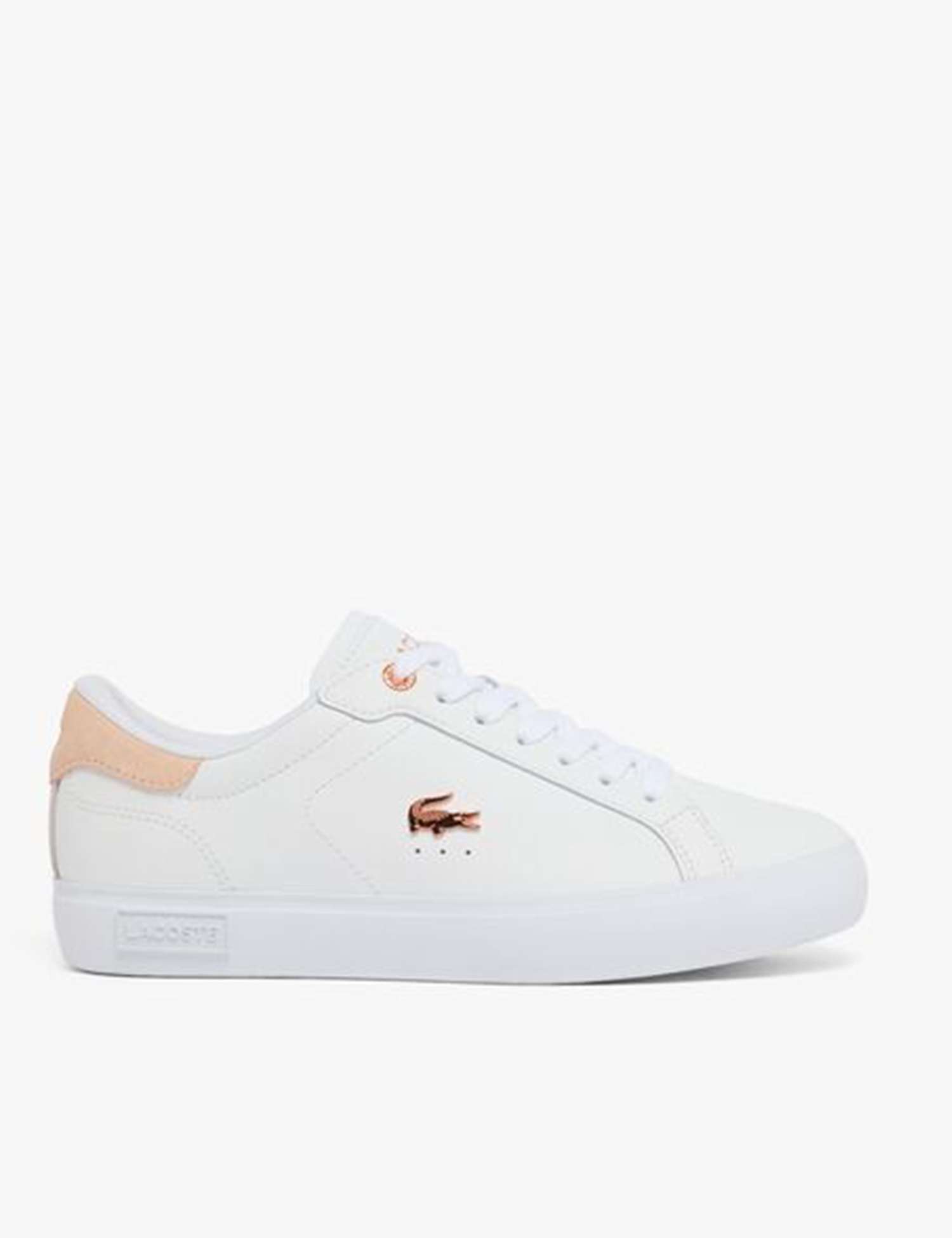 Lacoste Powercourt Leather Rose Gold Detail Trainers White Mix