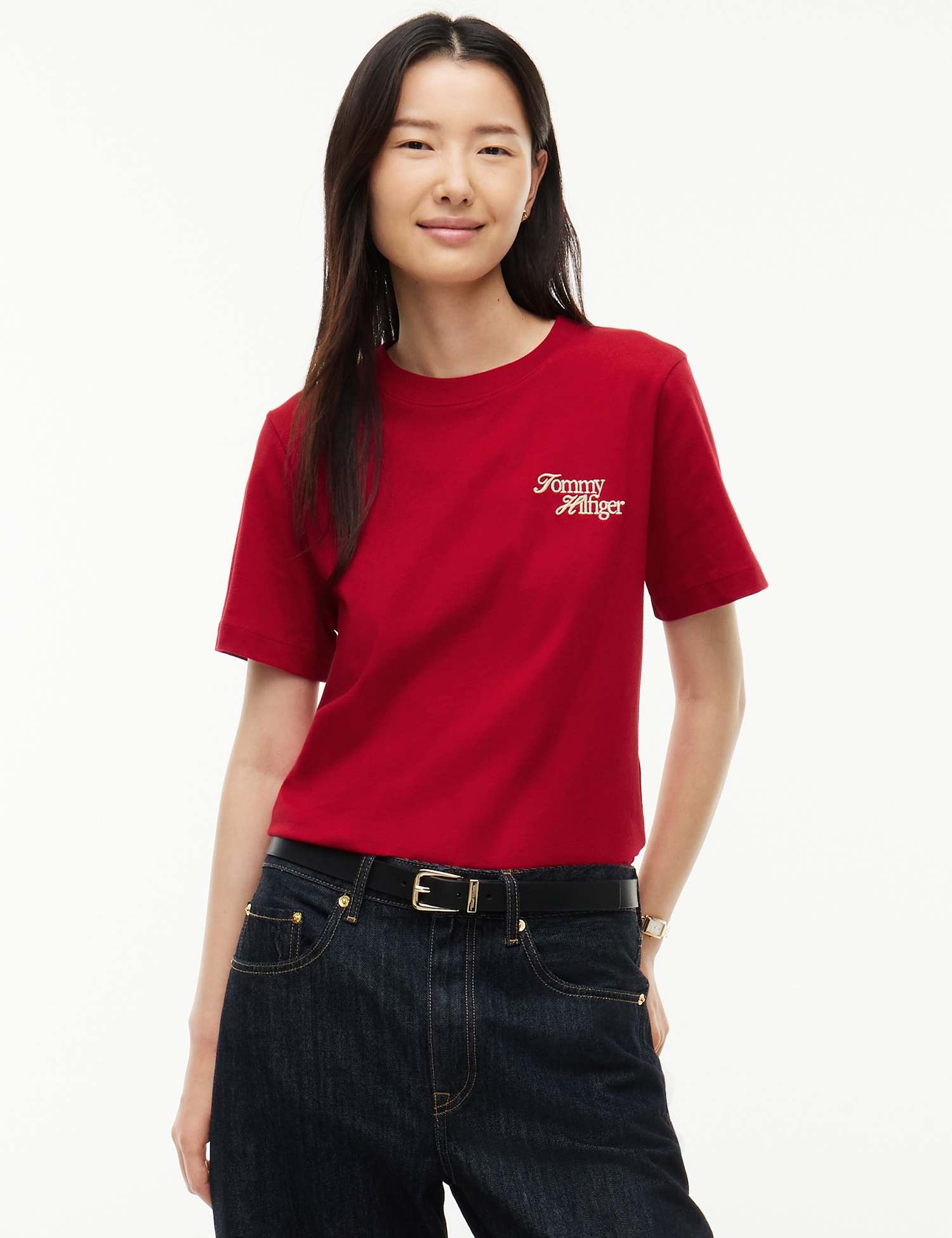 Tommy Hilfiger Pure Cotton Script Crew T-Shirt Red