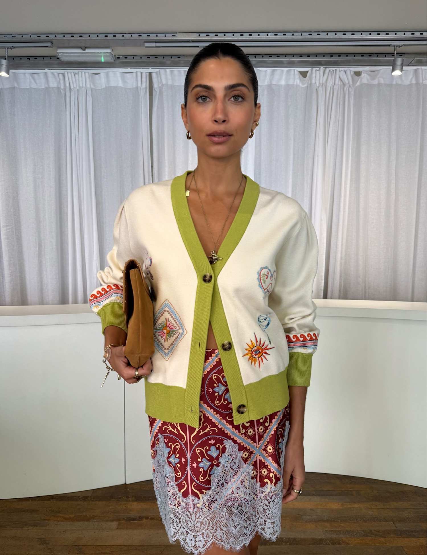 Never Fully Dressed Cardigan with Charms Embroidery Cream Mix