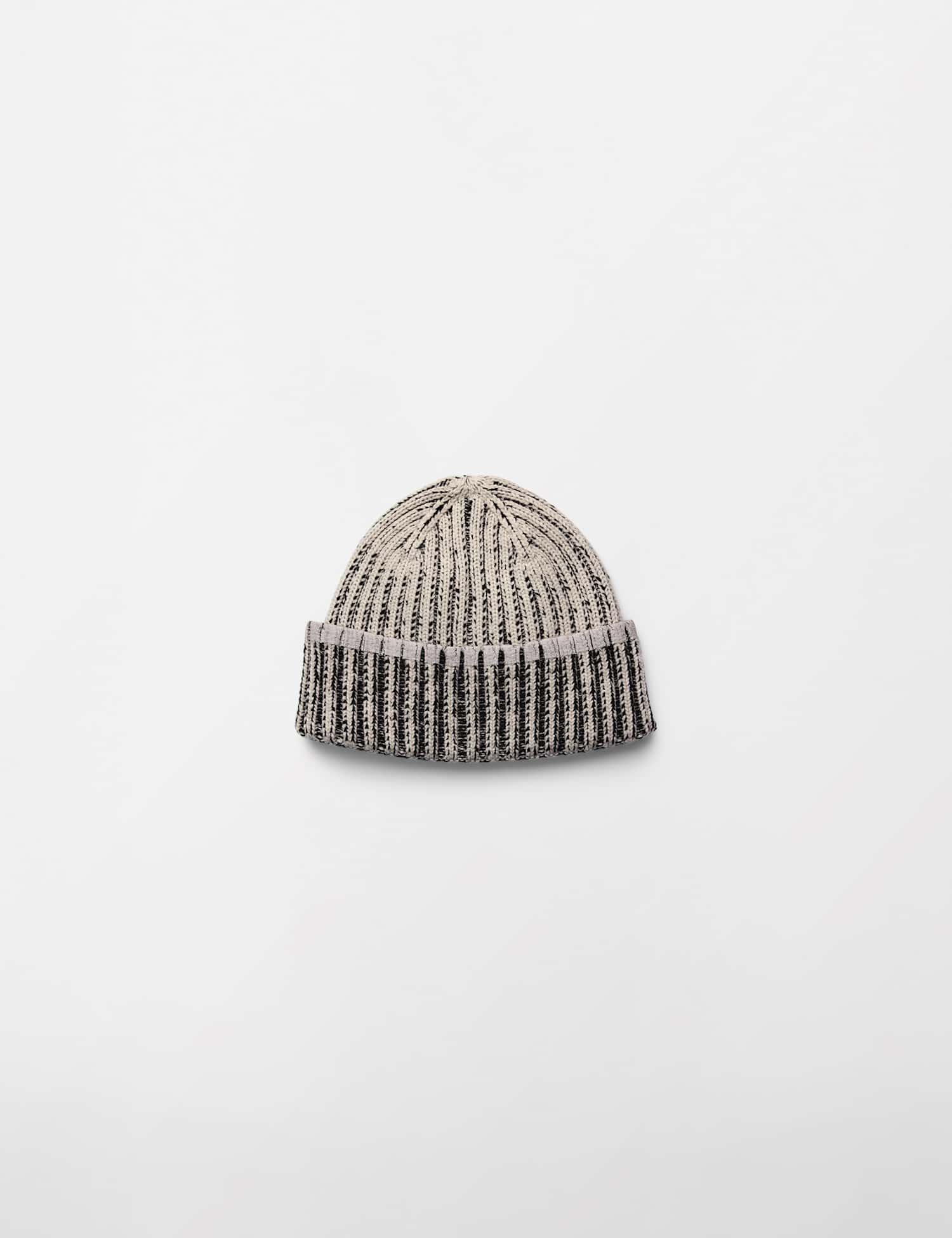 RAINS Textured Striped Beanie Hat Black Mix