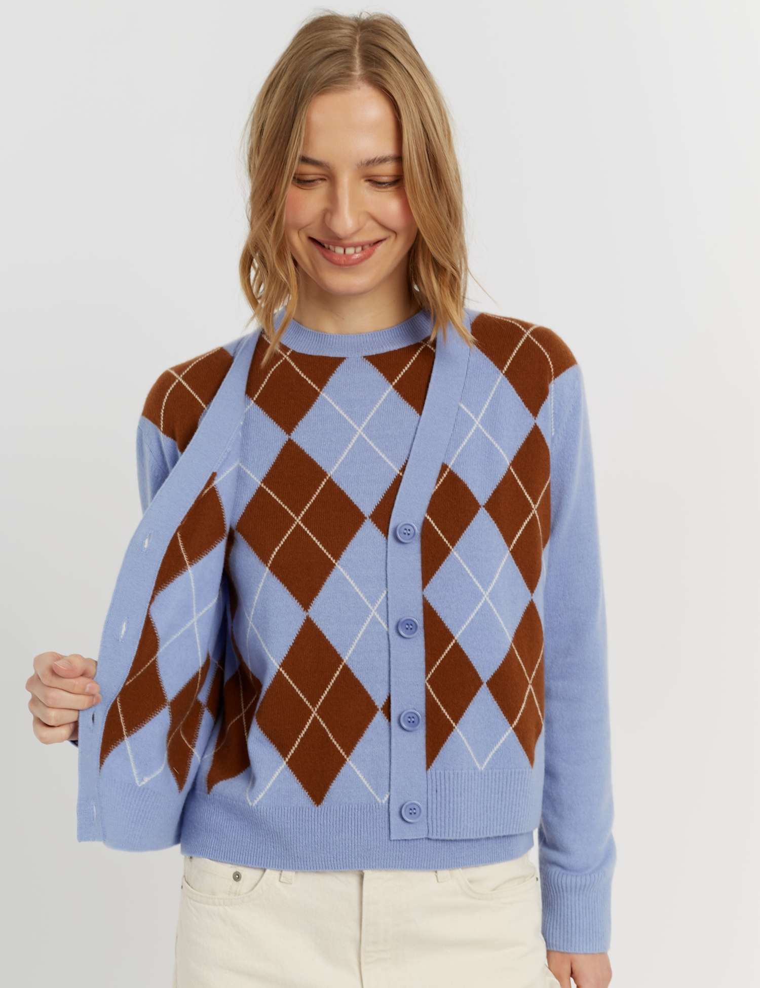 Chinti & Parker Wool Rich Argyle Cardigan with Cashmere Blue Mix