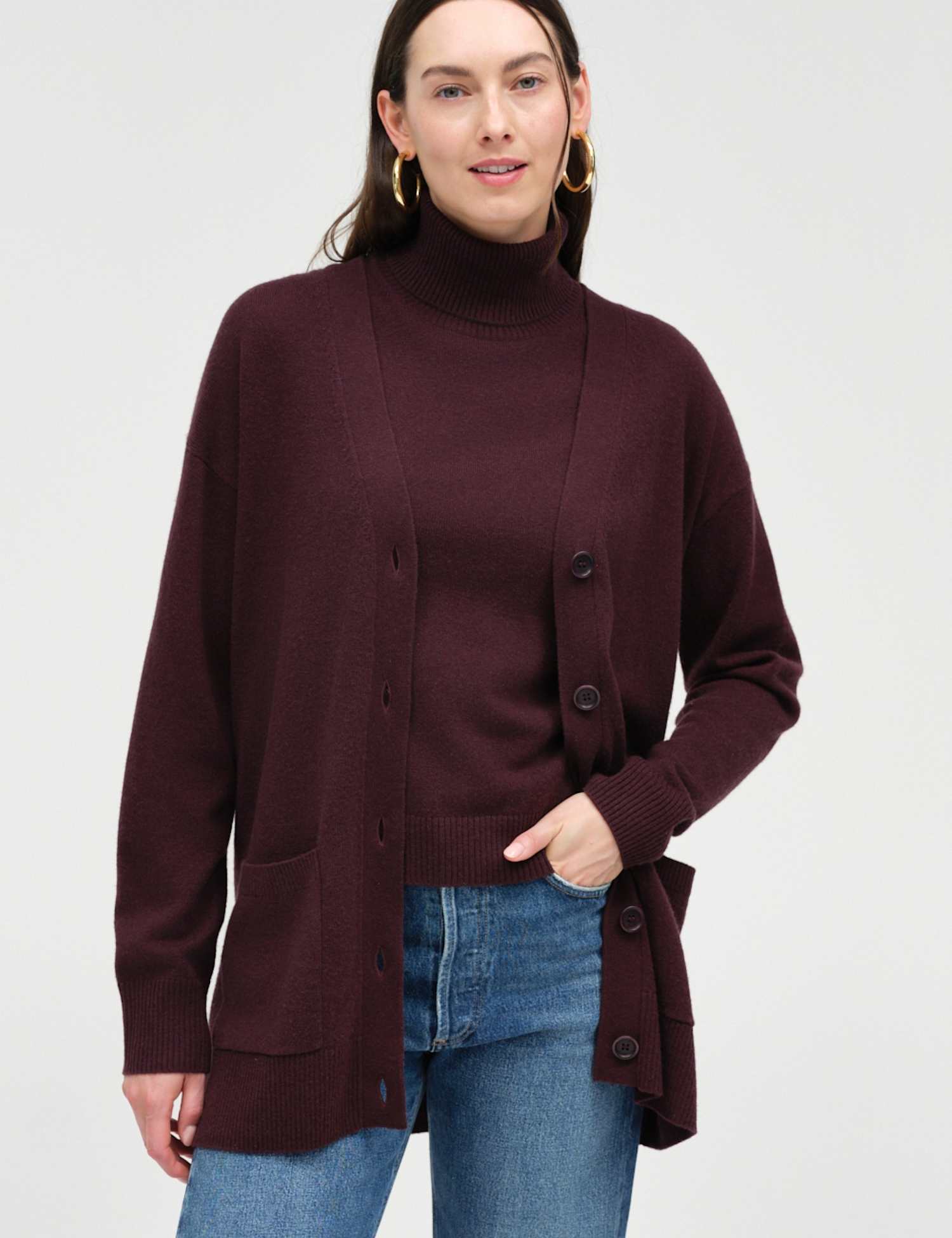 Chinti & Parker Wool Rich V-Neck Longline Cardigan Purple