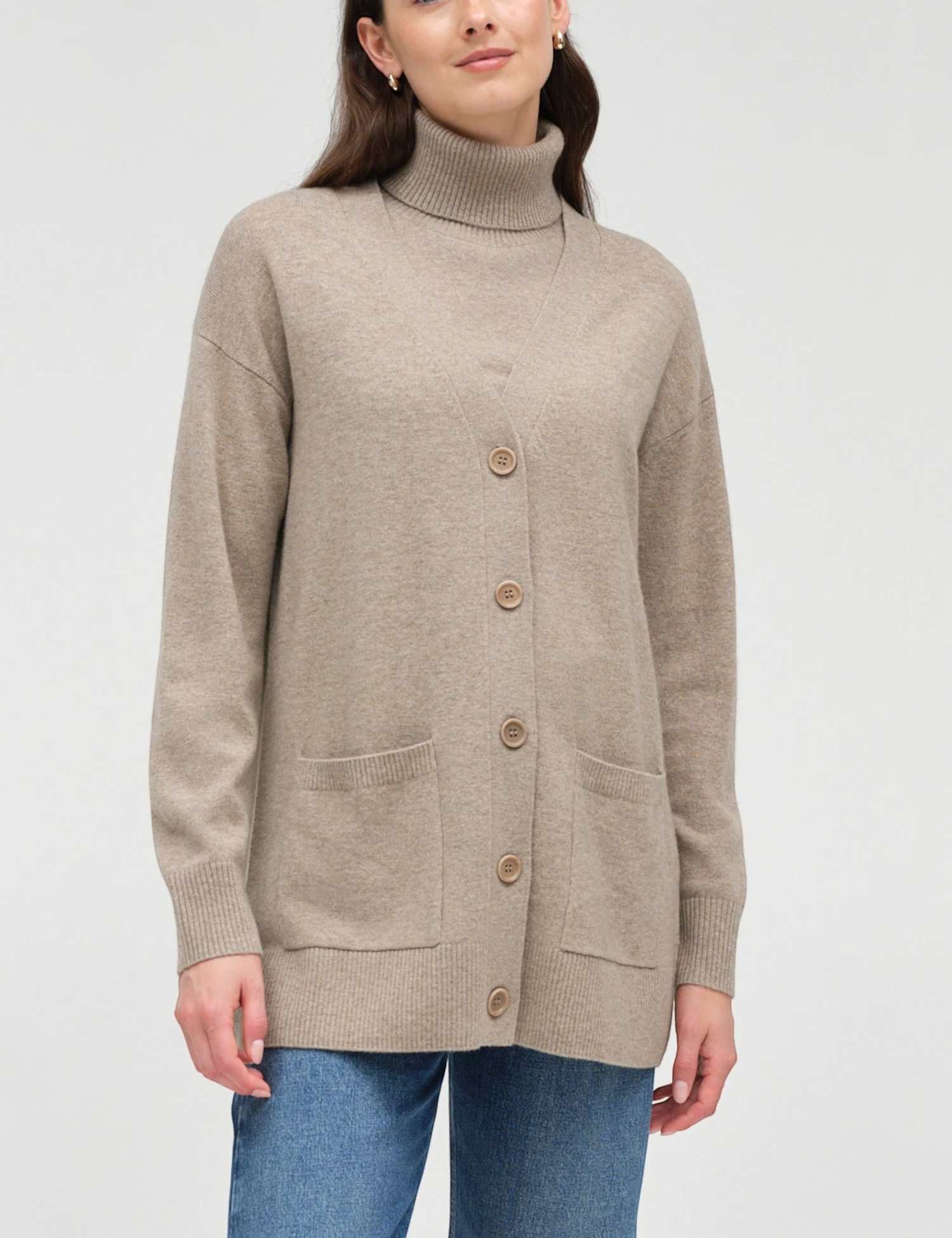 Chinti & Parker Wool Rich V-Neck Longline Cardigan Light Brown