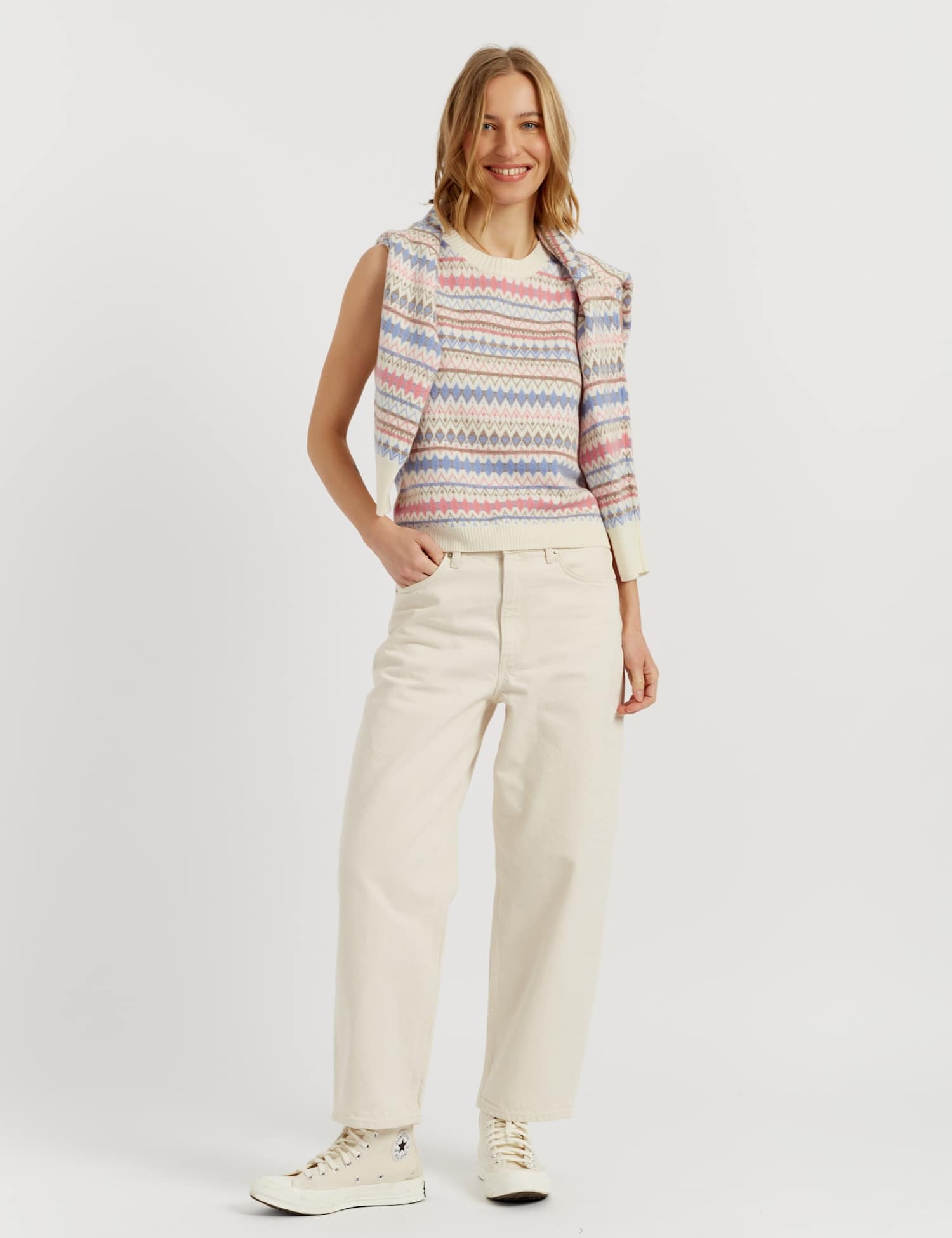 Chinti & Parker Wool Rich Fair Isle Knitted Vest with Cashmere Cream Mix