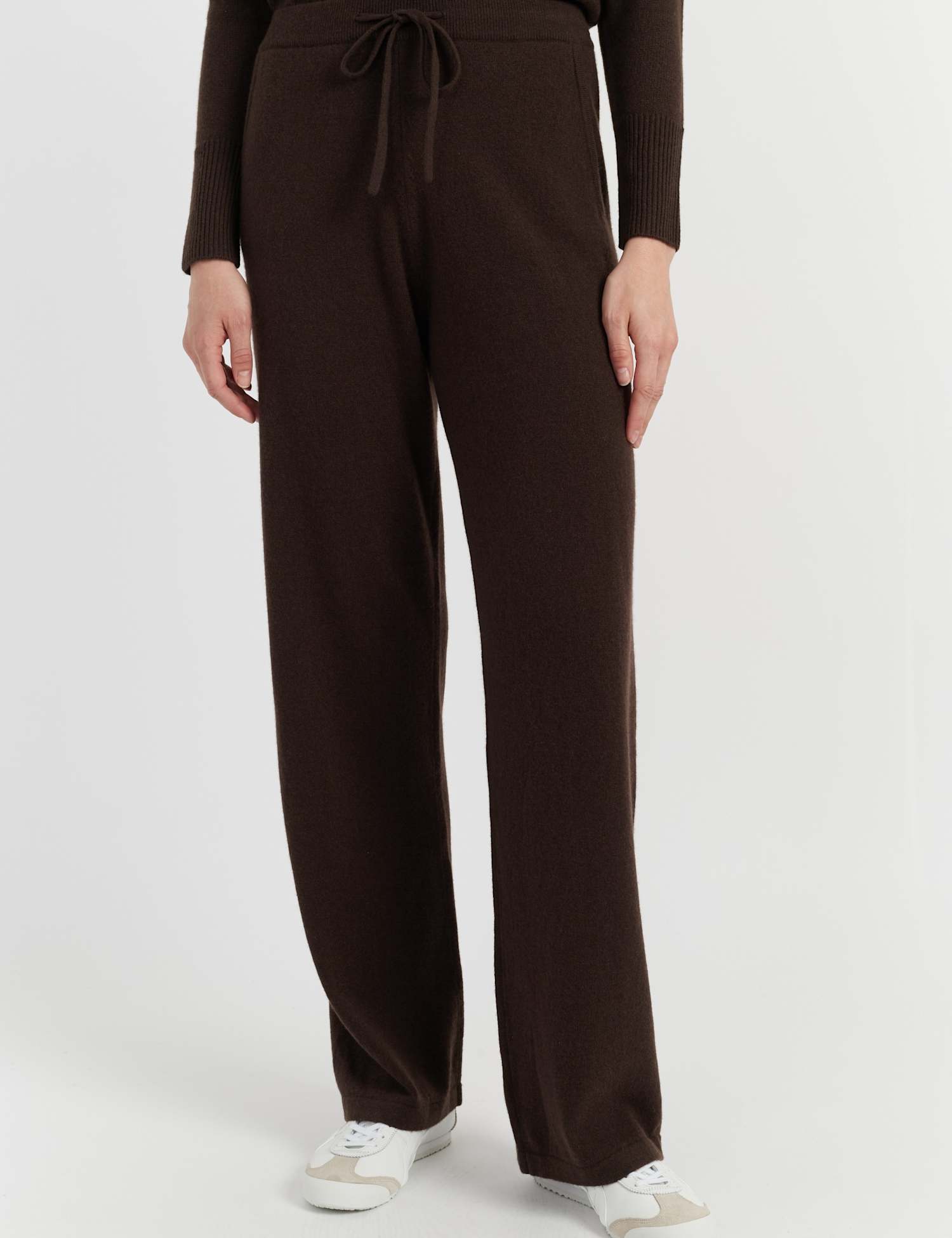 Chinti & Parker Pure Cashmere Wide Leg Track Pants Chocolate