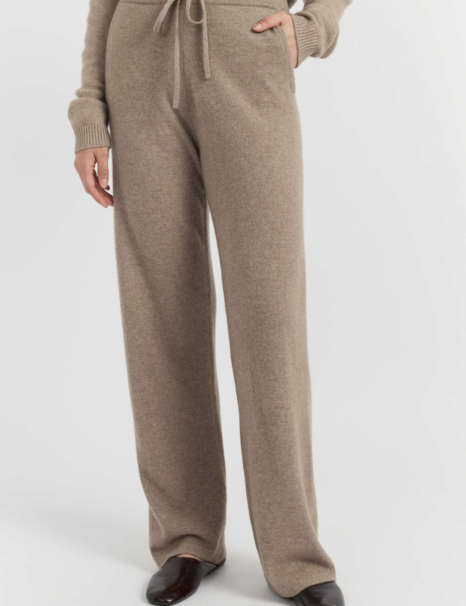 Chinti & Parker Pure Cashmere Wide Leg Track Pants Sand
