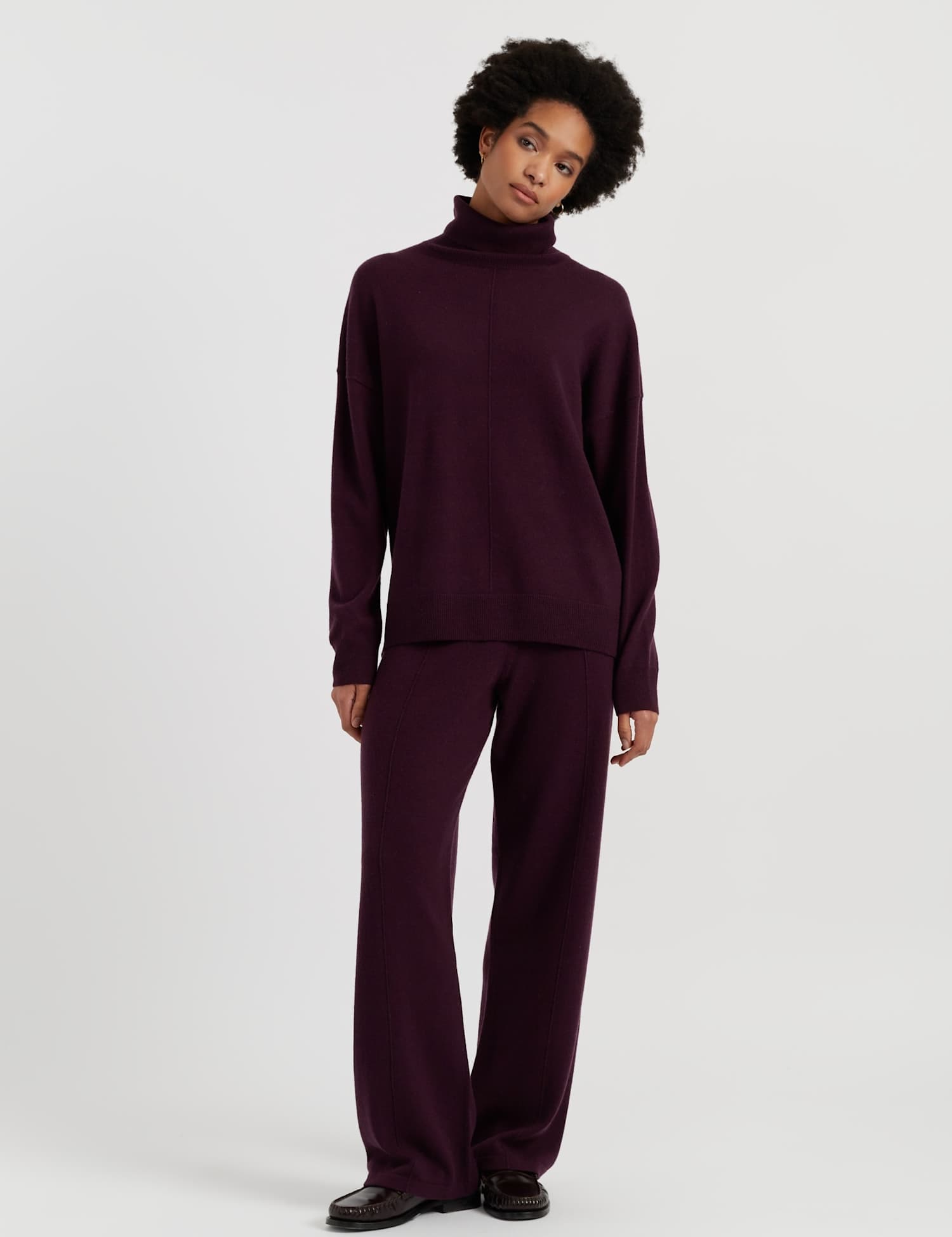 Chinti & Parker Wool Rich Wide Leg Track Pants with Cashmere Purple