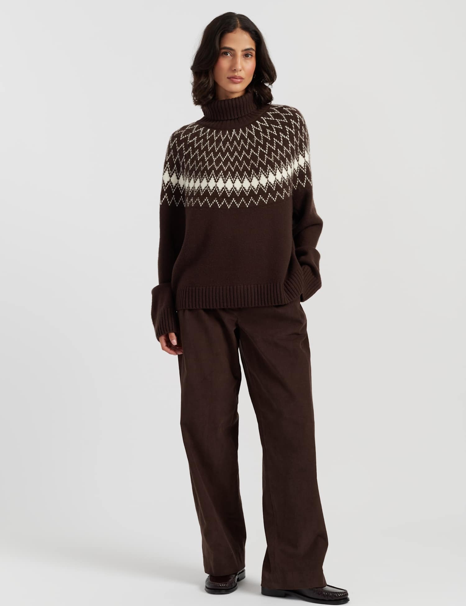 Chinti & Parker Wool with Cashmere Fair Isle Polo Neck Jumper Brown Mix