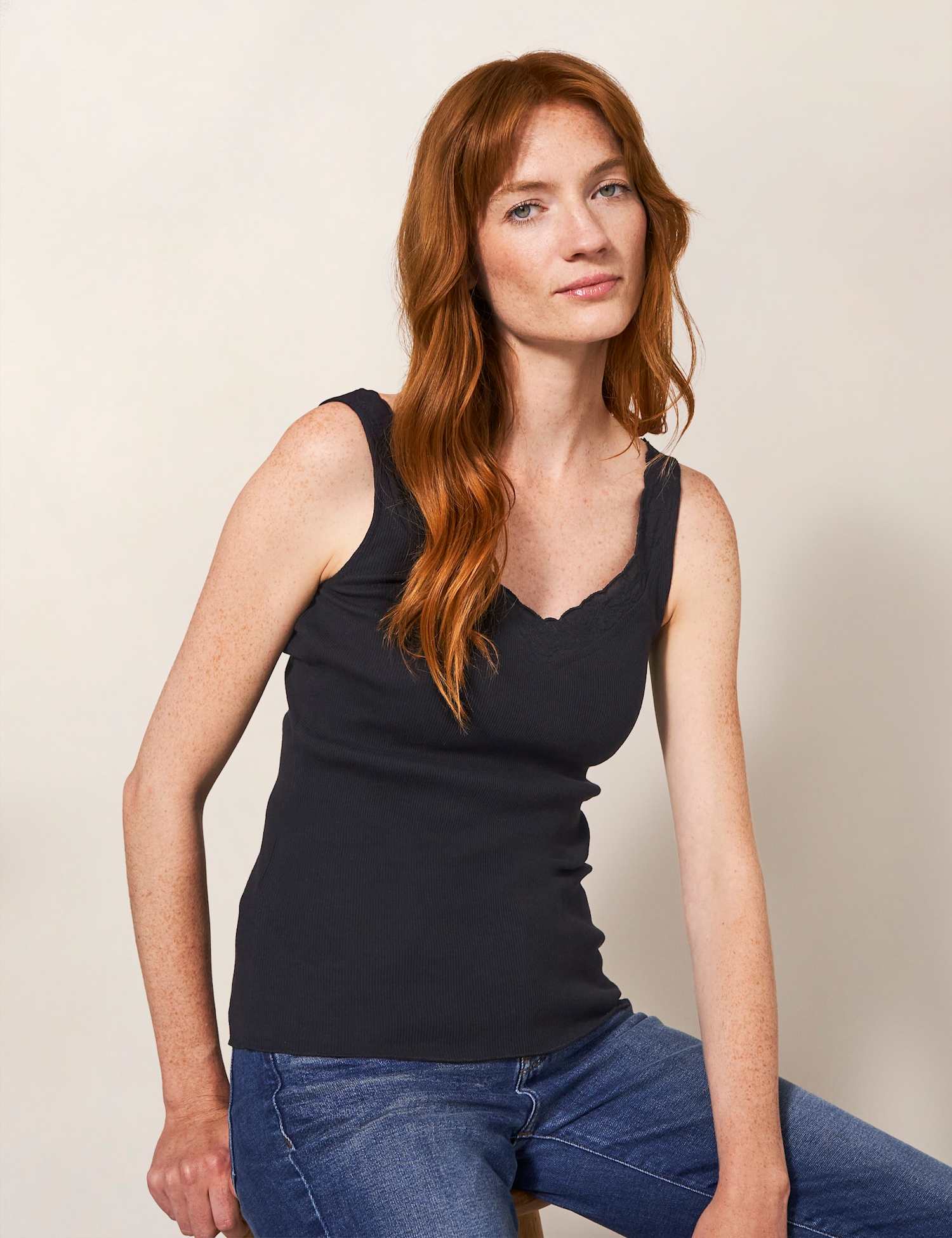 White Stuff Pure Cotton Ribbed V-neck Vest Grey
