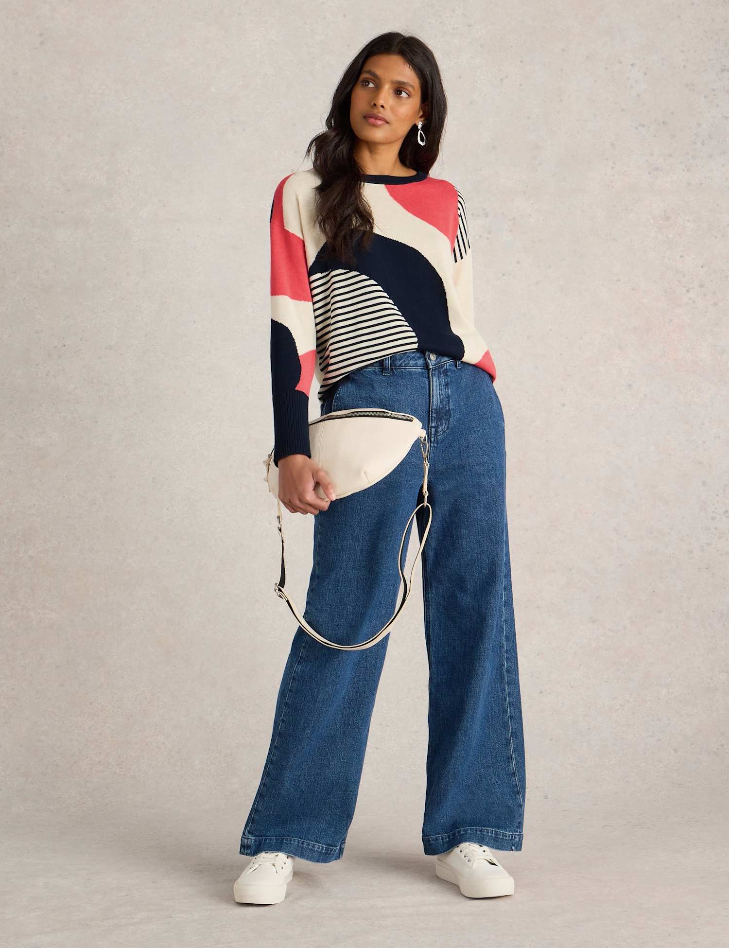 White Stuff Cotton Rich Colour Block Jumper Navy Mix