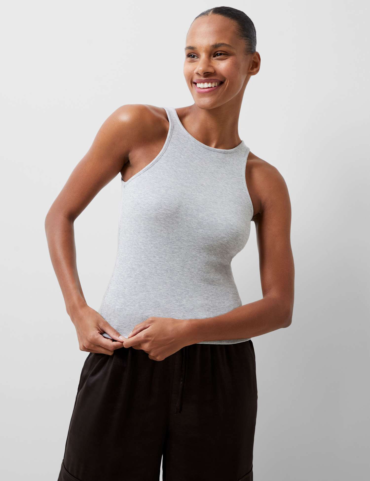 French Connection Cotton Rich Ribbed Vest Grey Mix