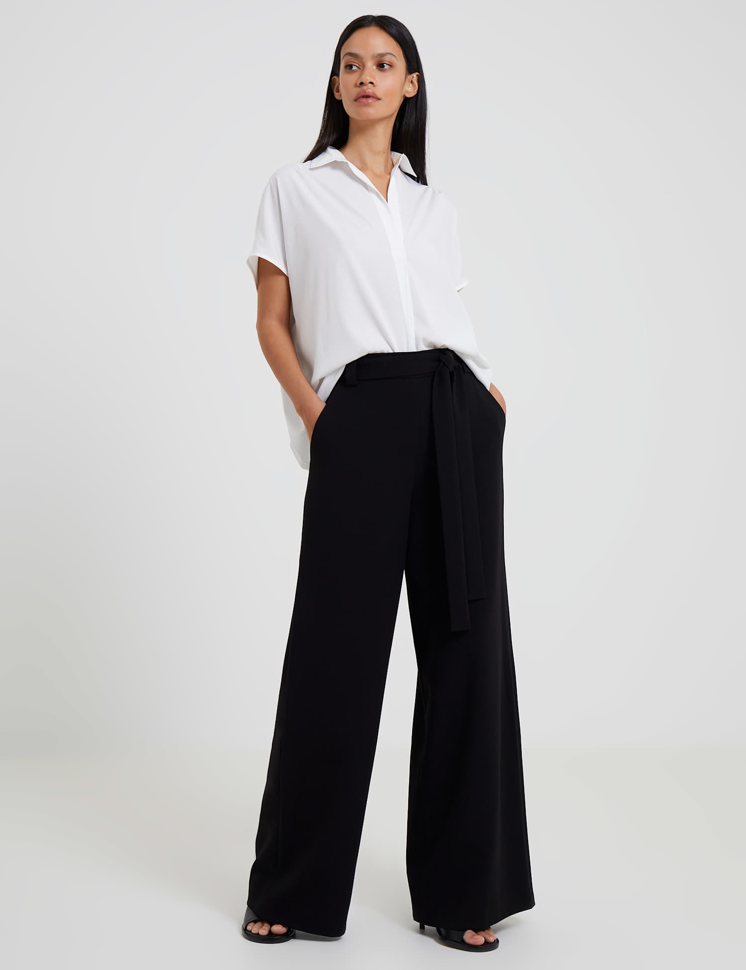 French Connection Belted Relaxed Wide Leg Trousers Black