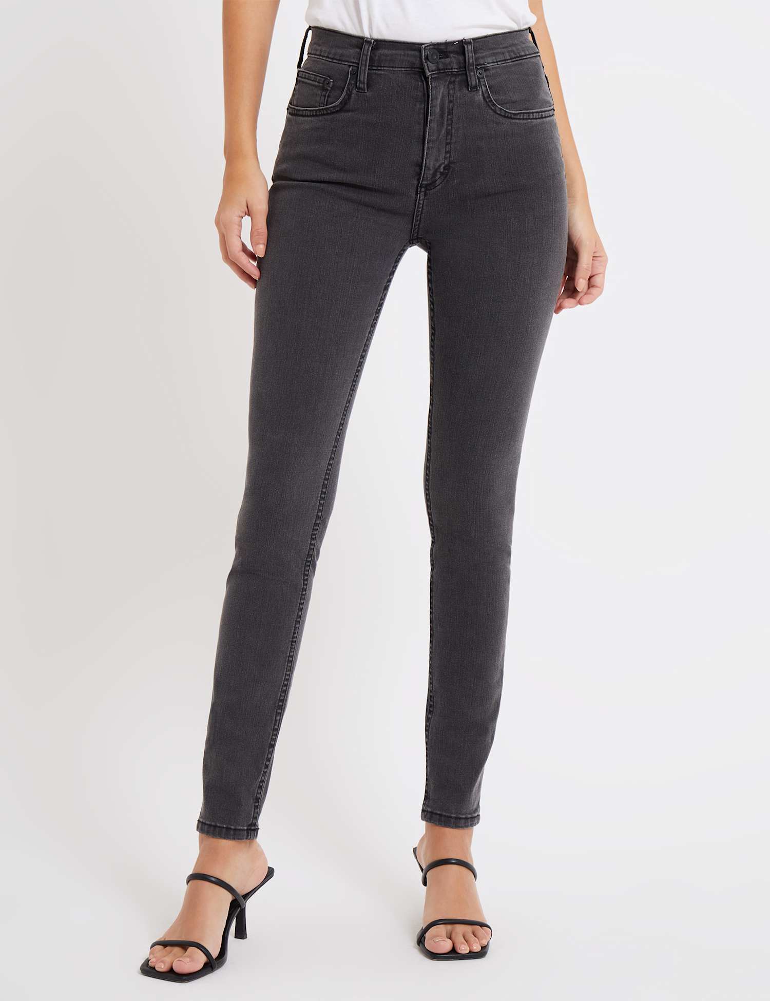 French Connection High Waisted Skinny Ankle Grazer Jeans Charcoal