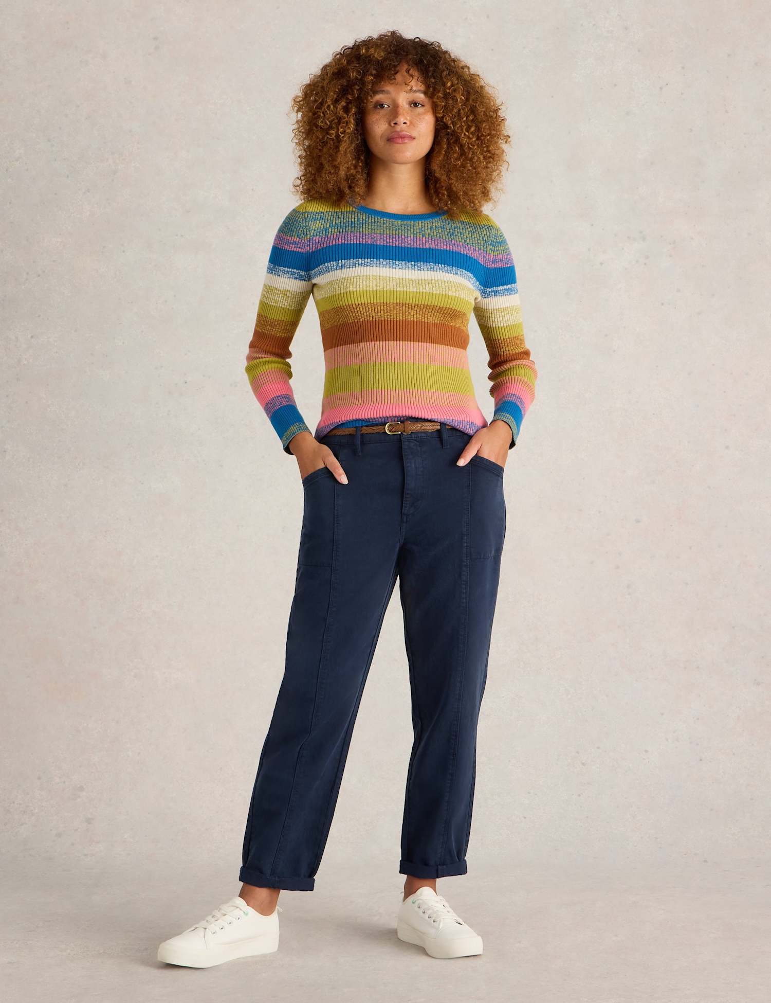 White Stuff Cotton Blend Trousers Navy