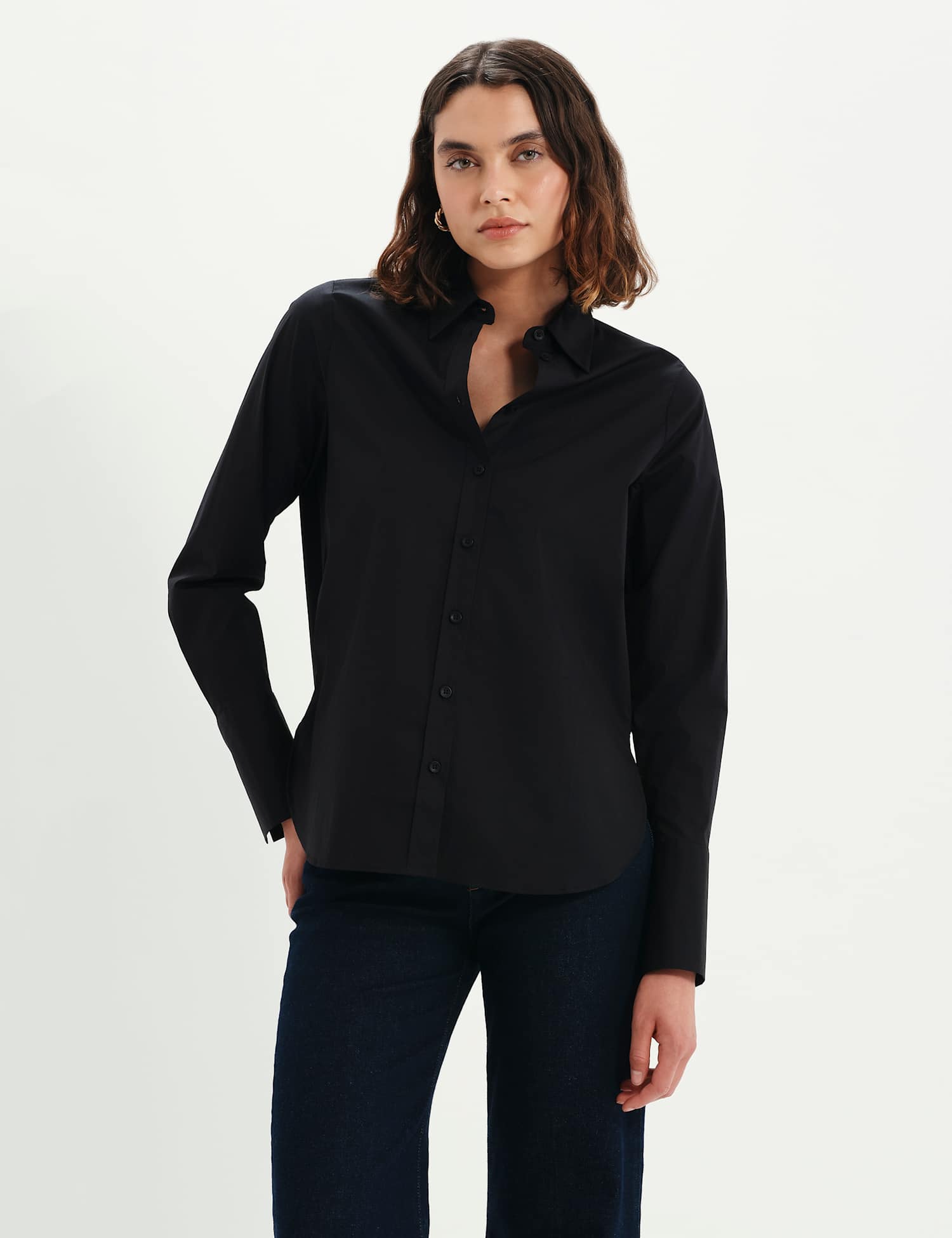 Finery London Pure Cotton Collared Shirt Black