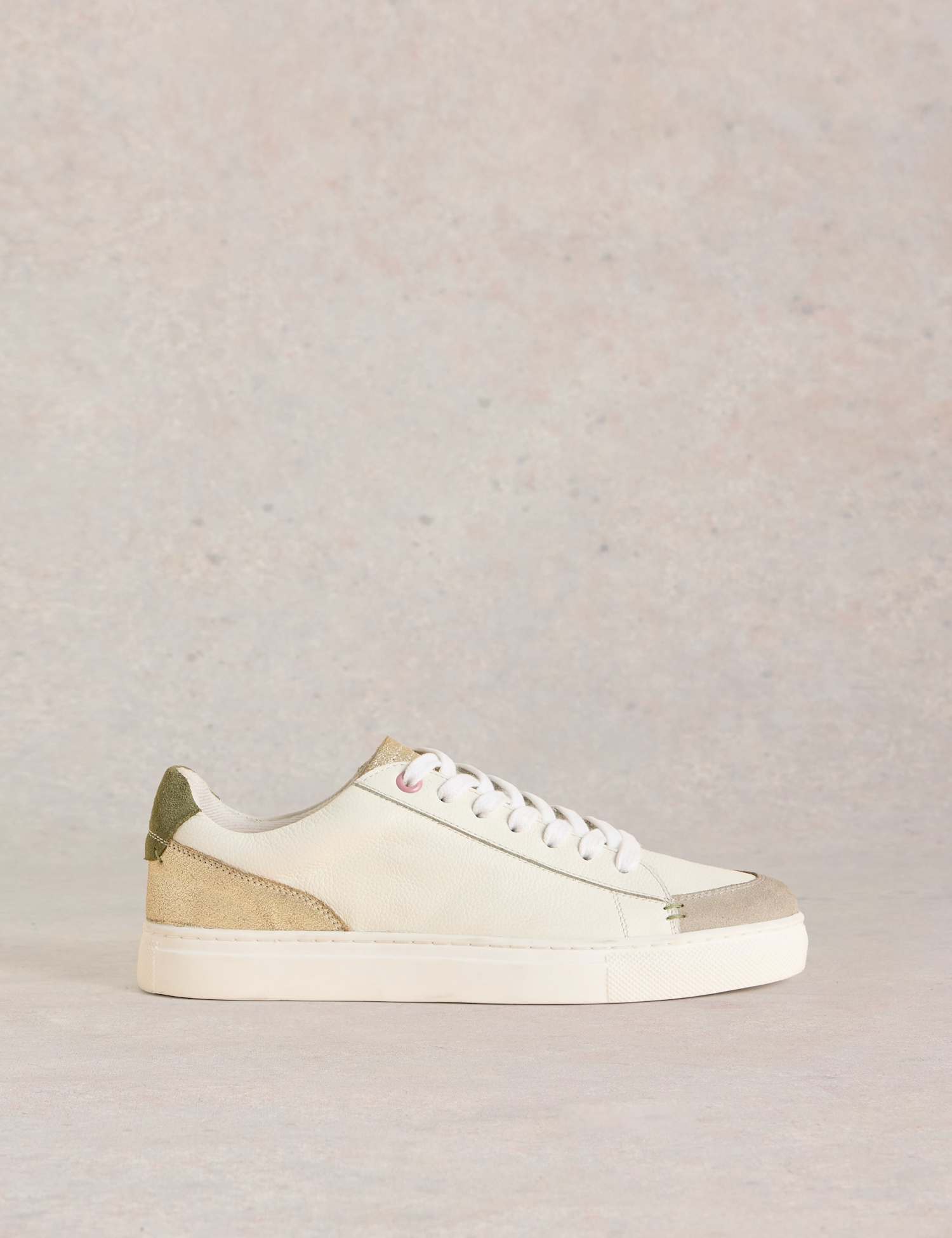 White Stuff Leather Lace Up Trainers White Mix