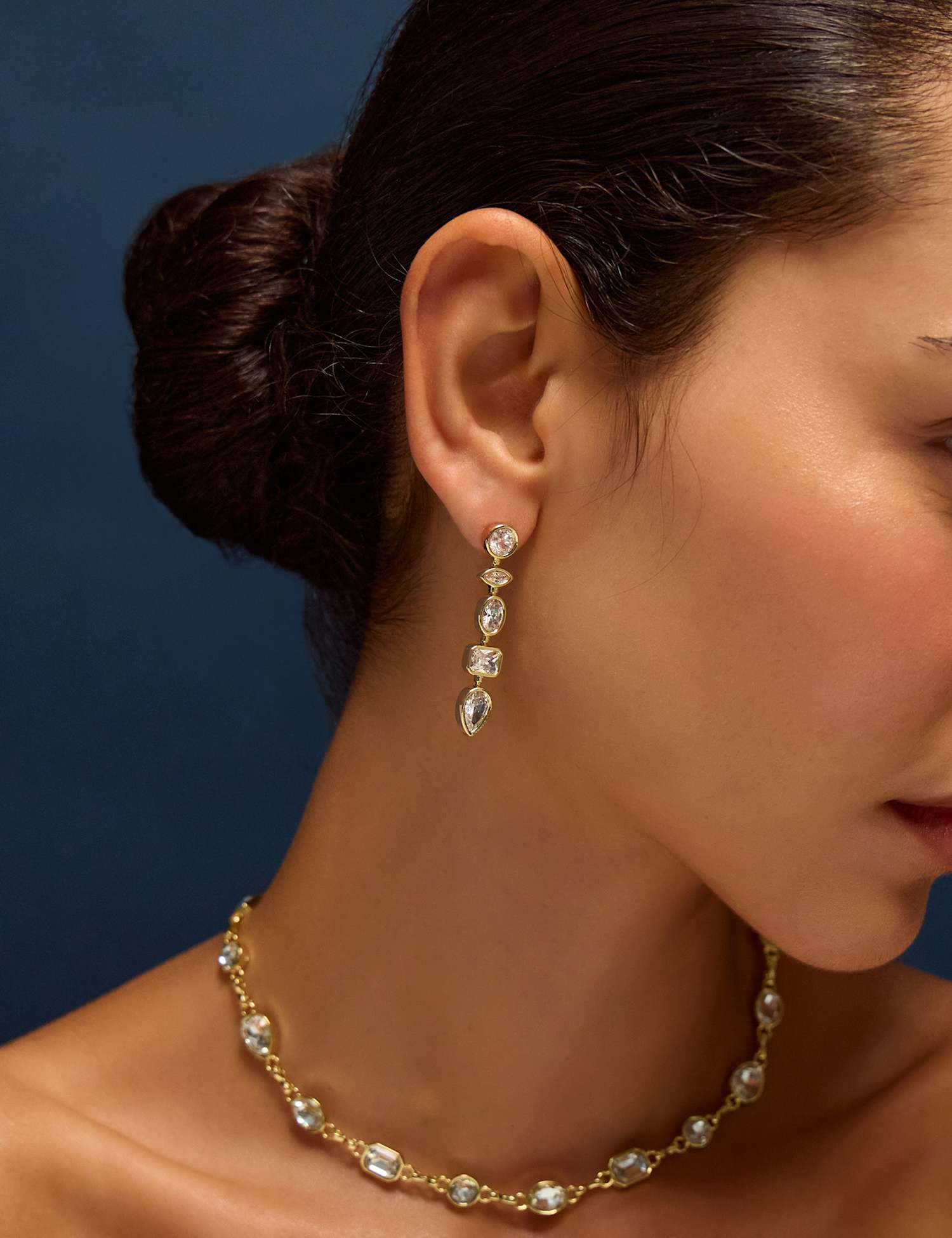 ACCESSORIZE 14ct Gold Plated Cubic Zirconia Drop Earrings Gold Mix