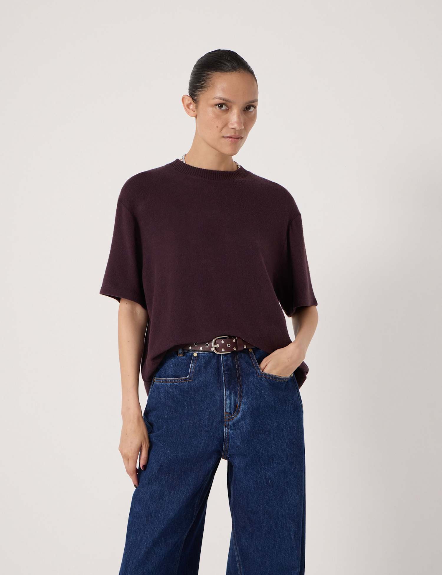 HUSH Supersoft Textured Crew Neck T-Shirt Plum