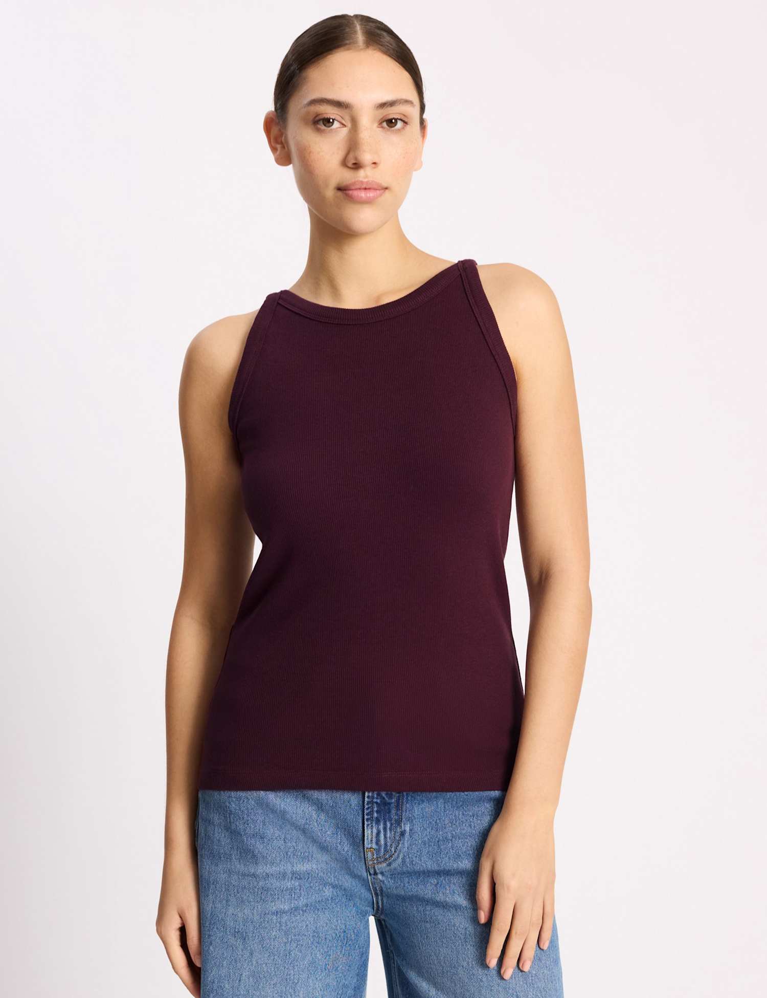 Albaray Cotton Rich Ribbed High Neck Vest Burgundy