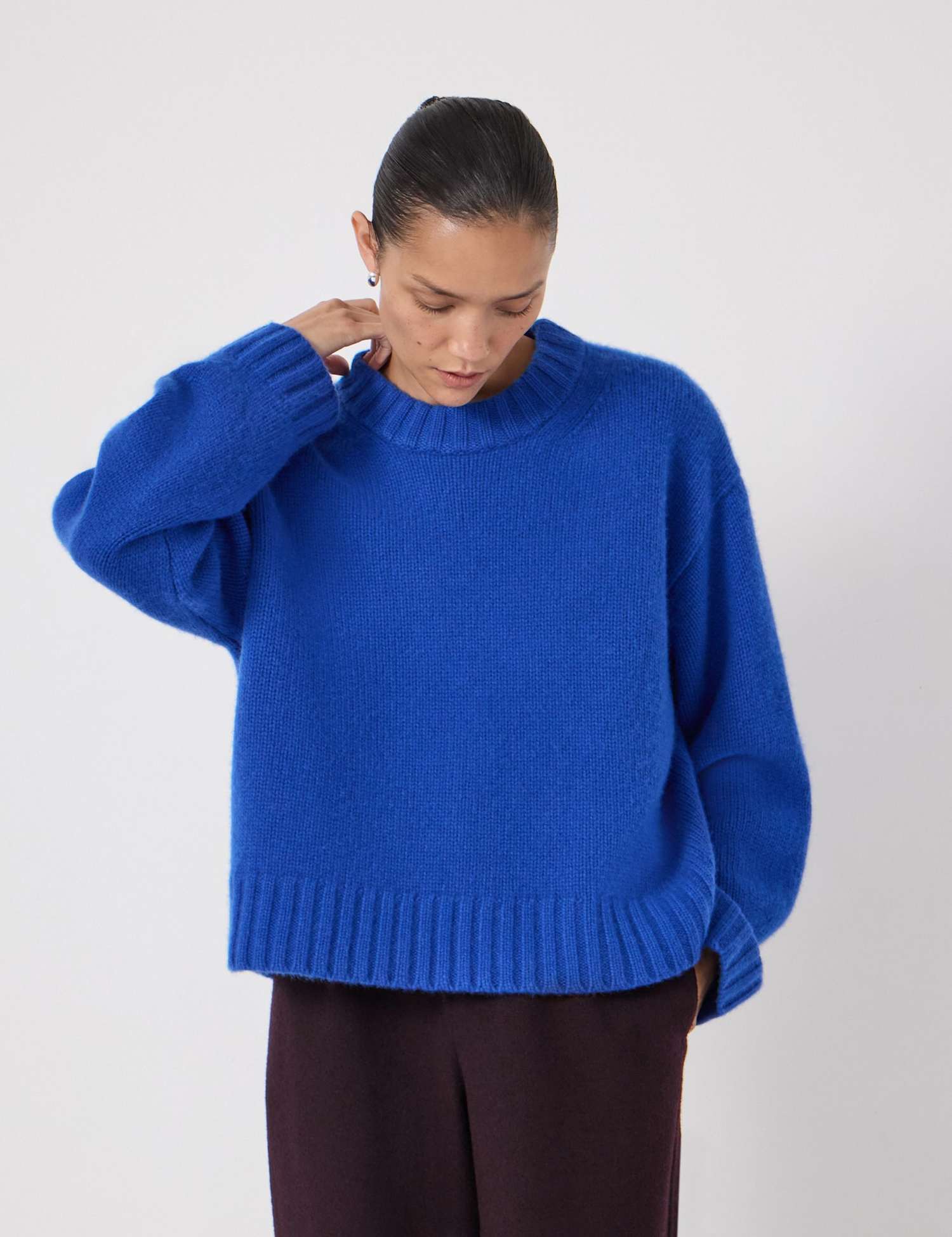 HUSH Pure Cashmere Textured Crew Neck Jumper Bright Blue