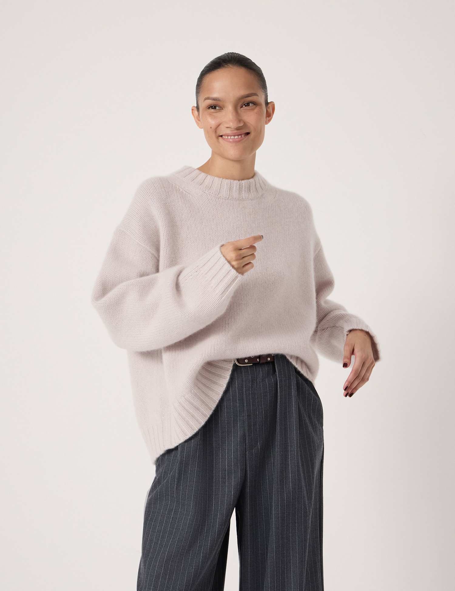 HUSH Pure Cashmere Textured Crew Neck Jumper Soft White