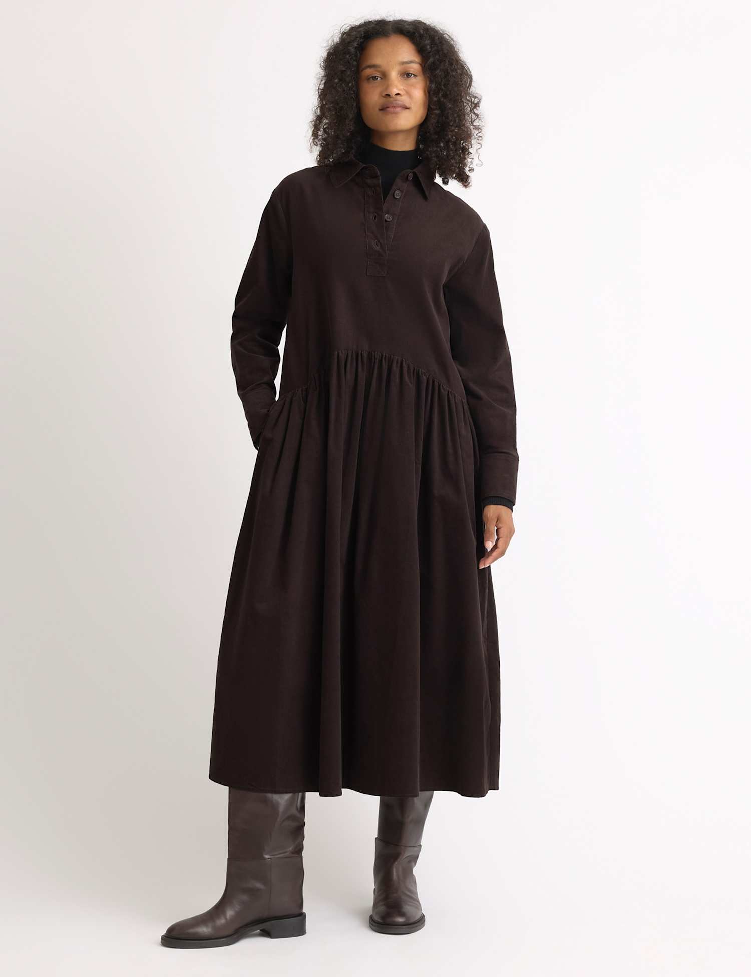 Albaray Cord Midi Skater Dress Brown