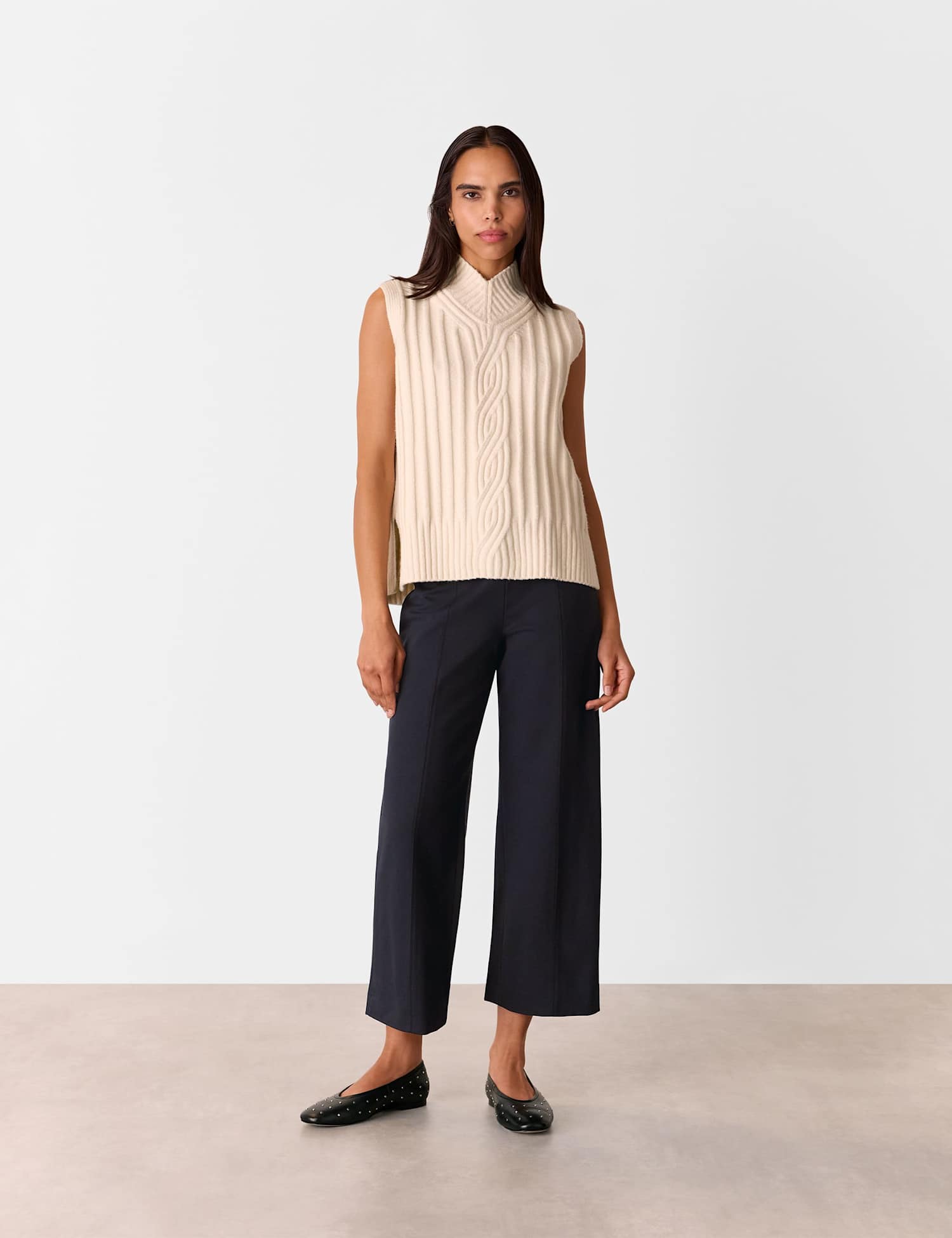 Whistles Camilla Side Zip Wide Leg Cropped Trousers Black