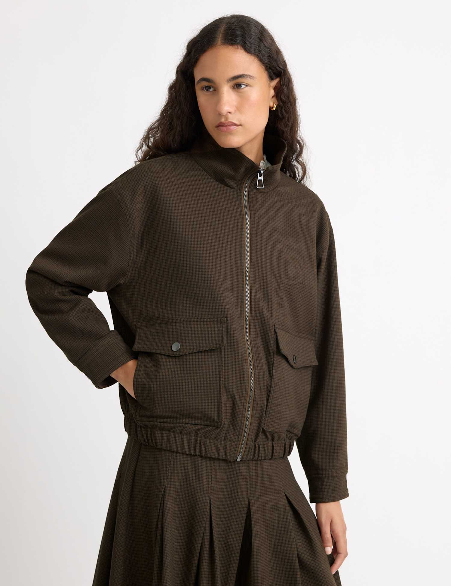 Albaray Checked Bomber Jacket Brown Mix