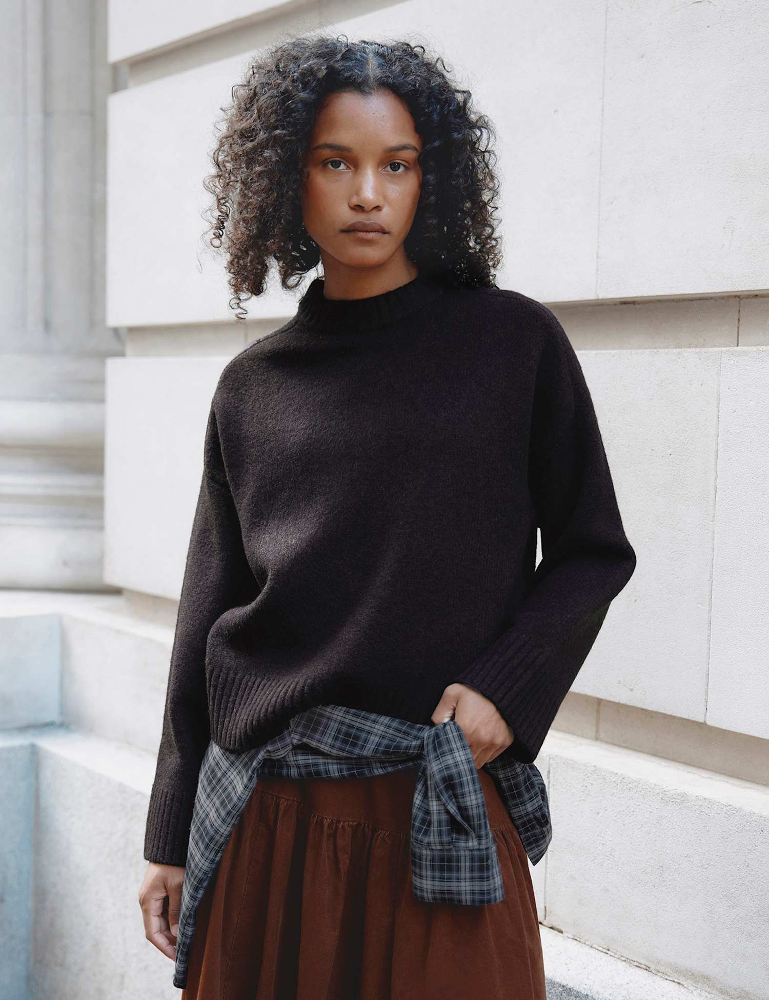 Albaray Raglan Sleeve Jumper with Wool Brown
