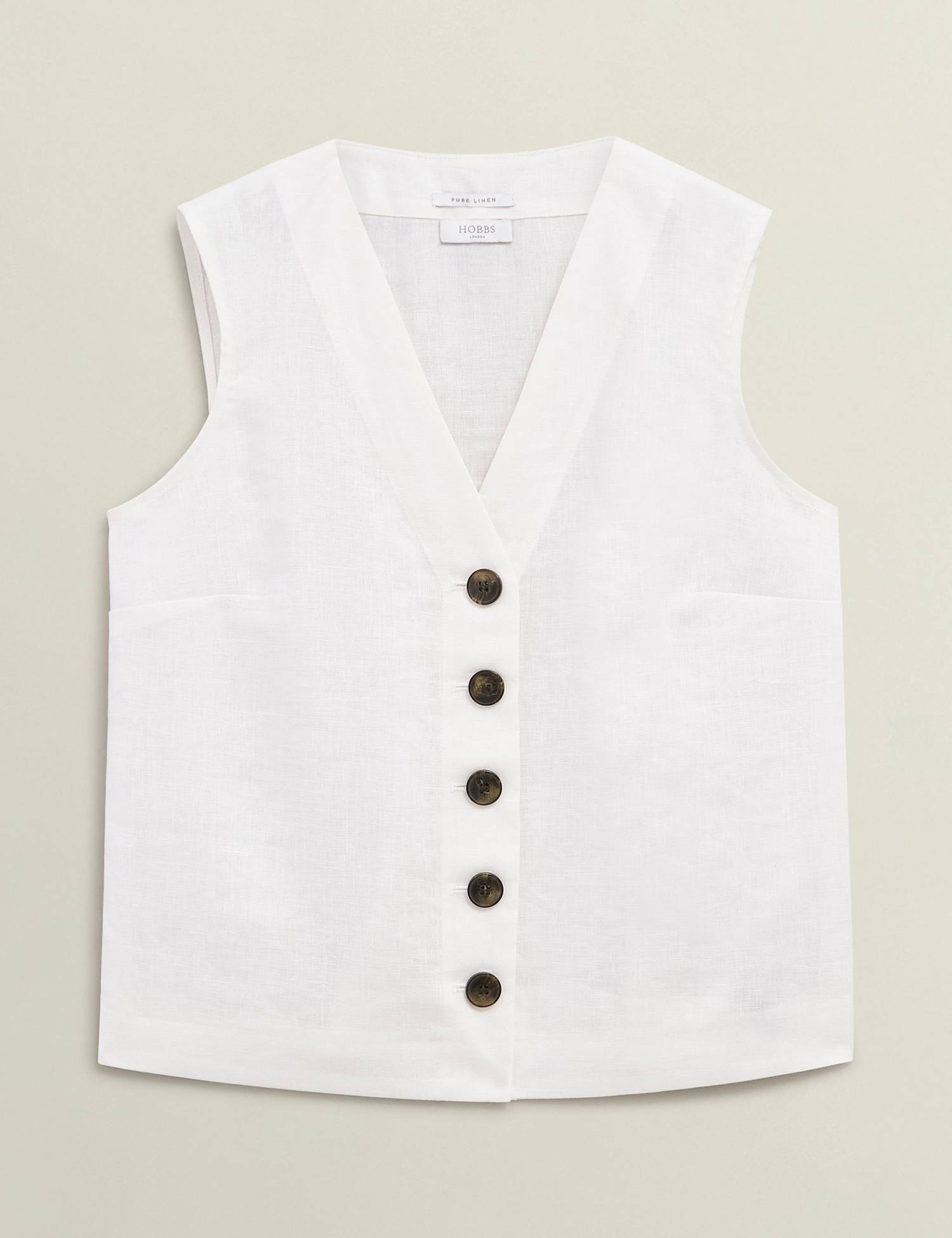 HOBBS Pure Linen Button Through Waistcoat White