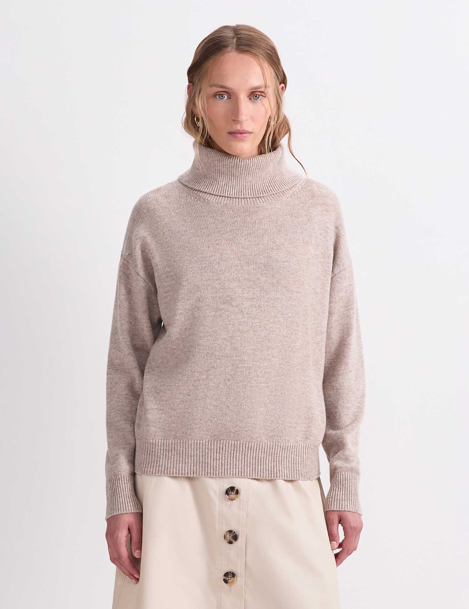 Sportscraft Pure Wool Roll Neck Jumper Neutral