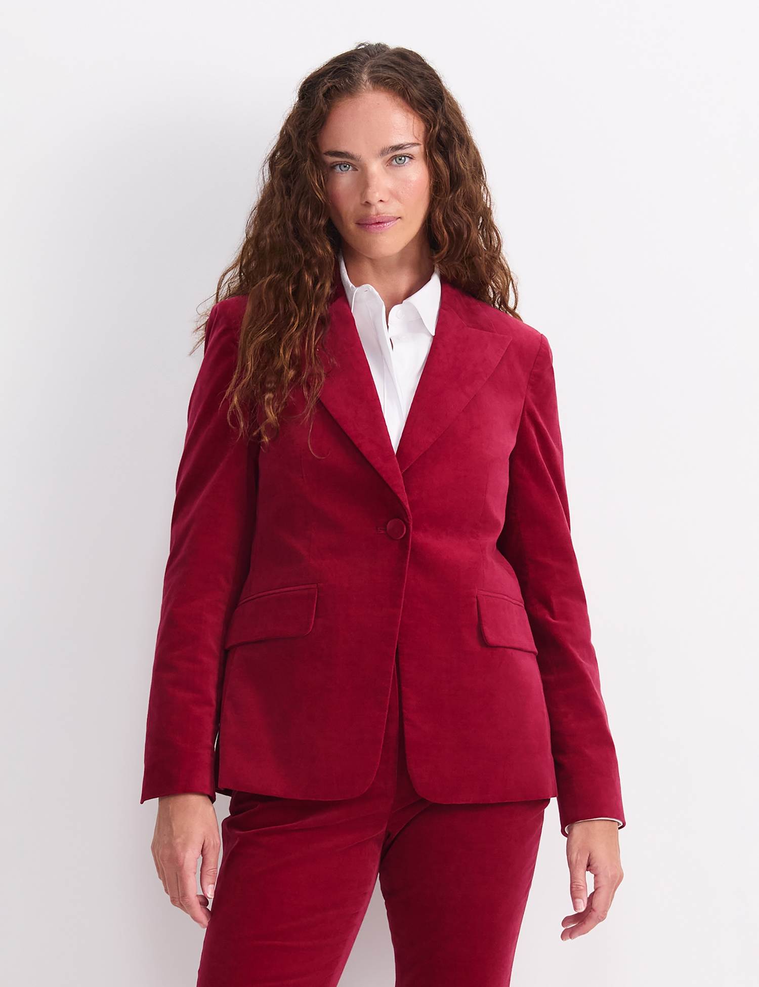 Sportscraft Velvet Single-Breasted Blazer Red