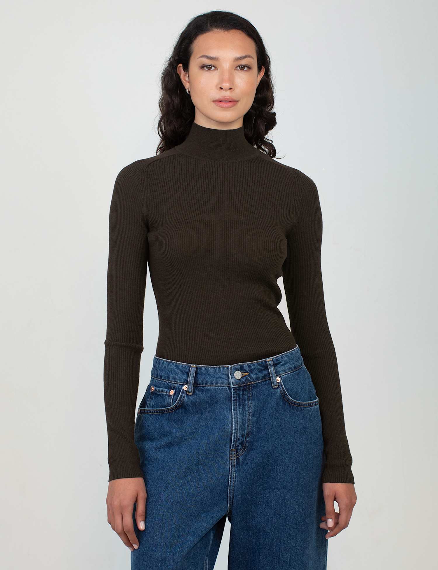 Albaray Ribbed Funnel Neck Jumper Brown