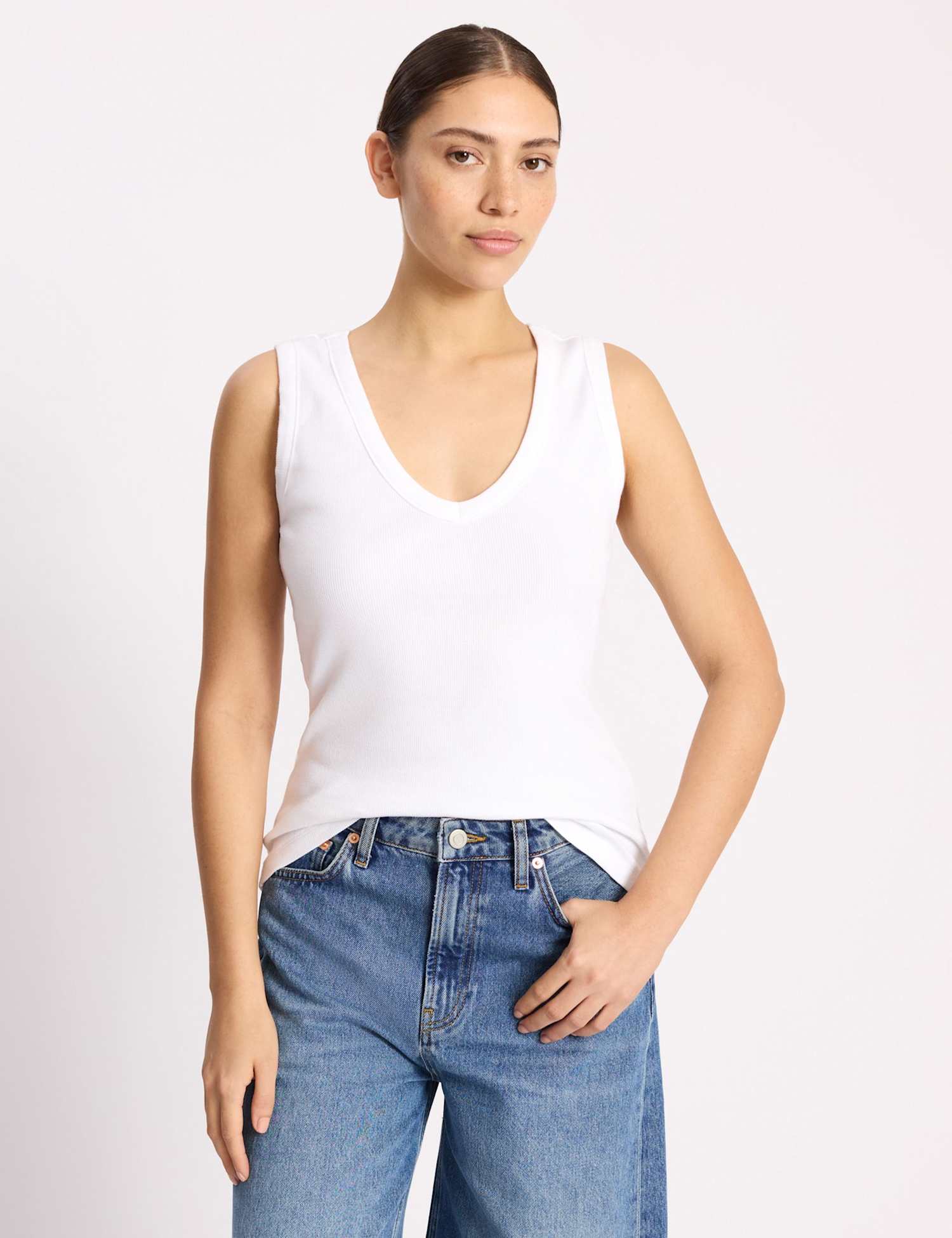 Albaray Cotton Rich Ribbed V-Neck Vest White