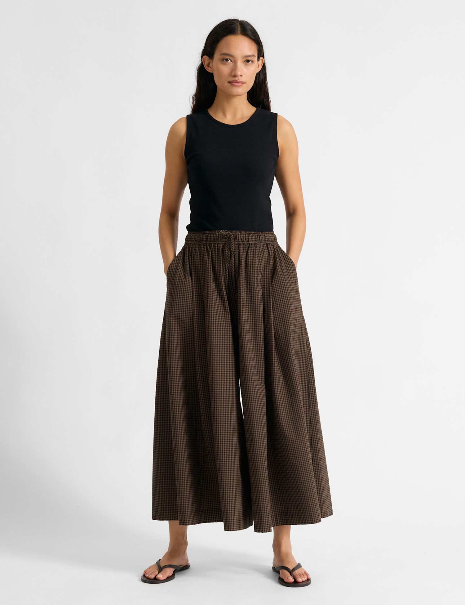 Albaray Pure Cotton Checked Culottes Brown Mix