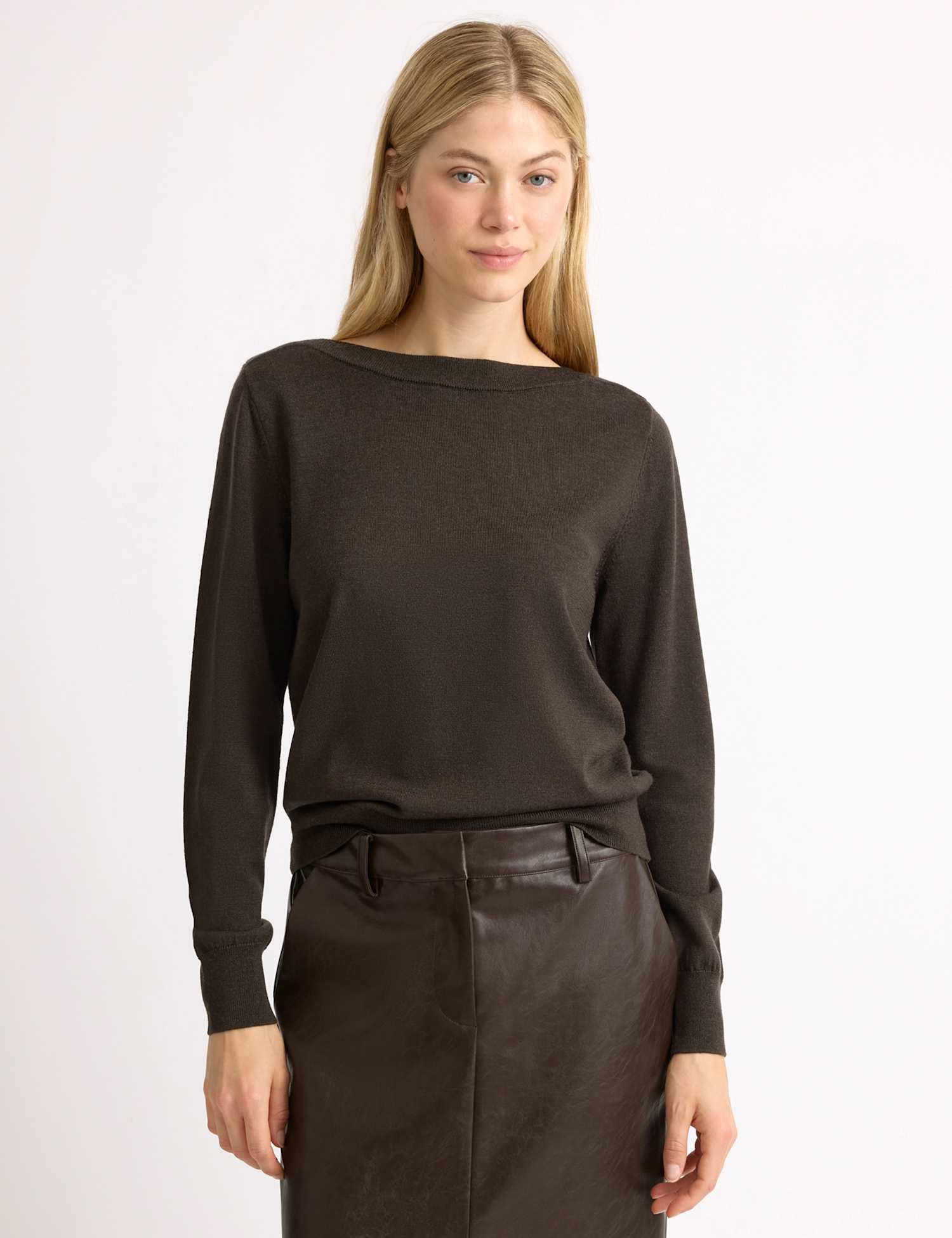 Albaray Pure Merino Wool Slash Neck Jumper Brown