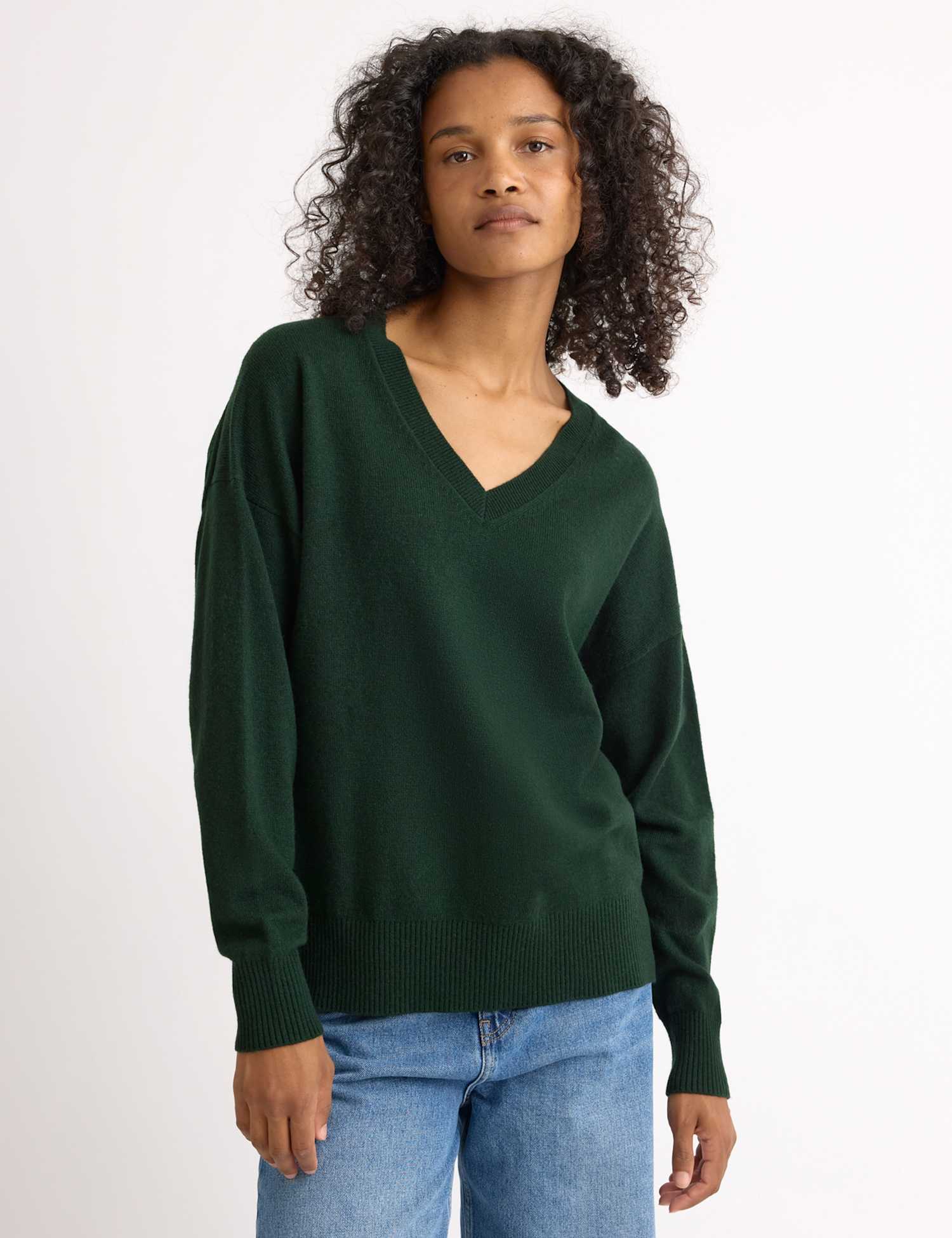 Albaray Wool Blend V-Neck Relaxed Jumper Green