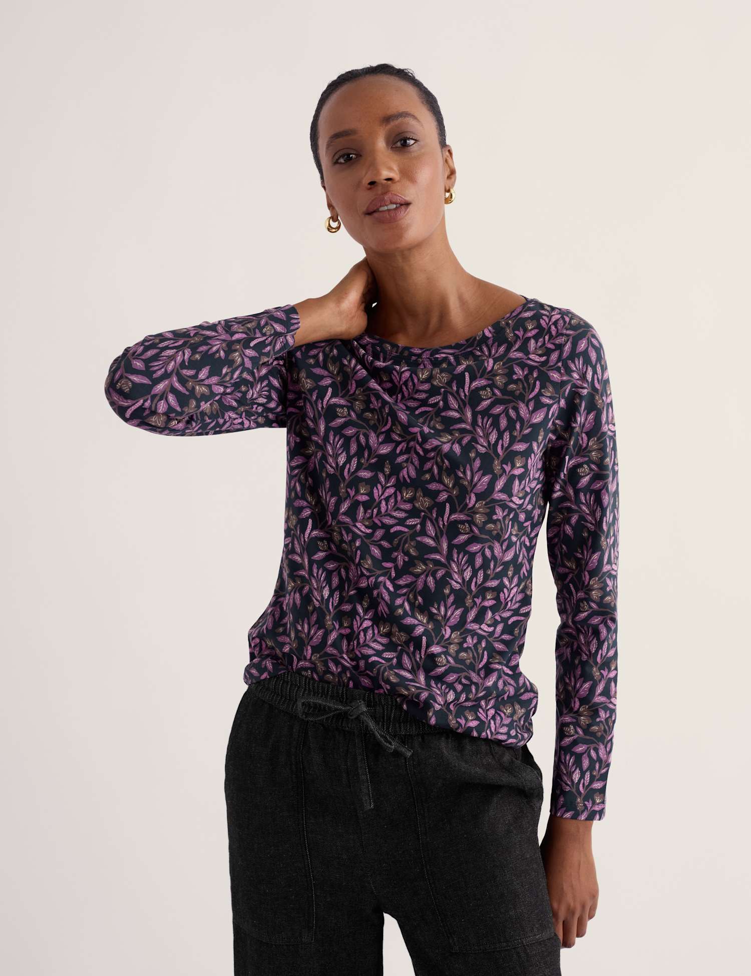 Seasalt Cornwall Pure Cotton Printed Fitted Top Navy Mix